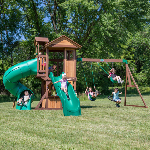 Tacoma Falls Outdoor Wooden Swing Set Backyard Discovery