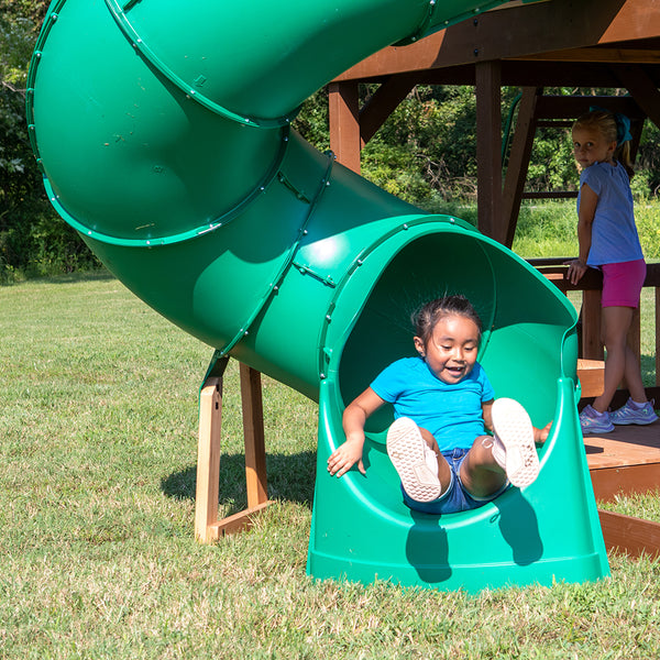 Rock climbing walls, slides, and other features