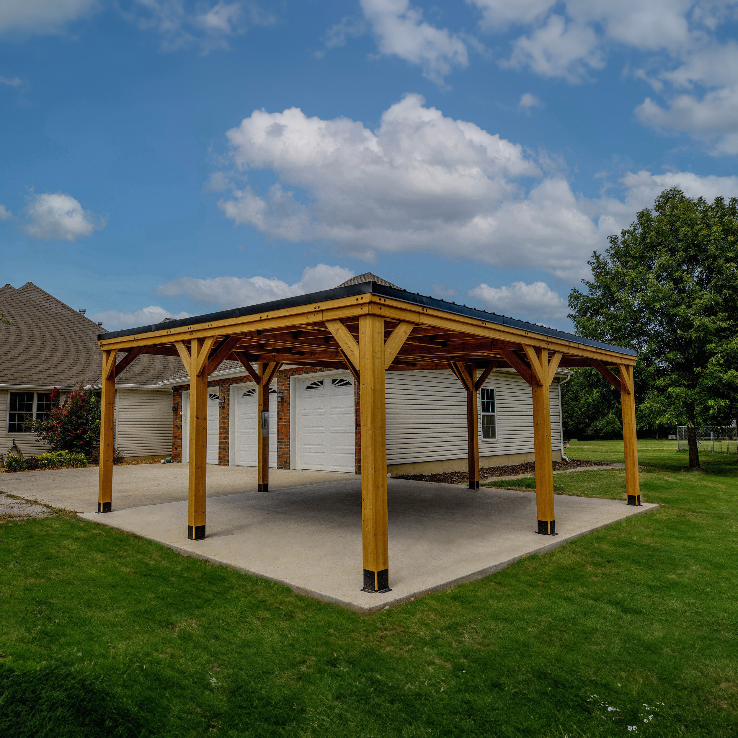 20x20 Kingsport Carport anchored on concrete patio