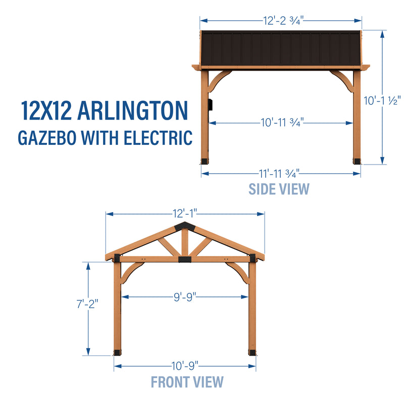 12x12 Arlington Gazebo with Electric - Lt Brown specifications