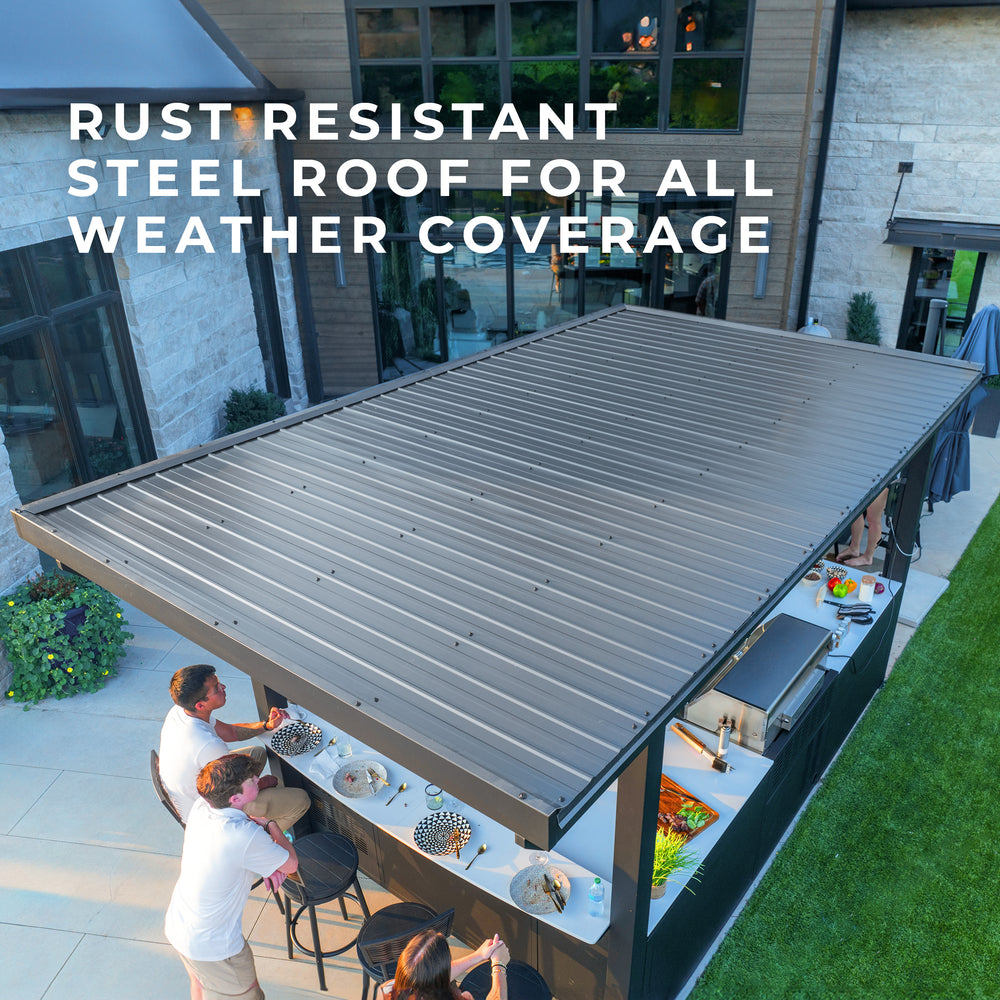 Fusion Fire Outdoor Kitchen Steel Roof