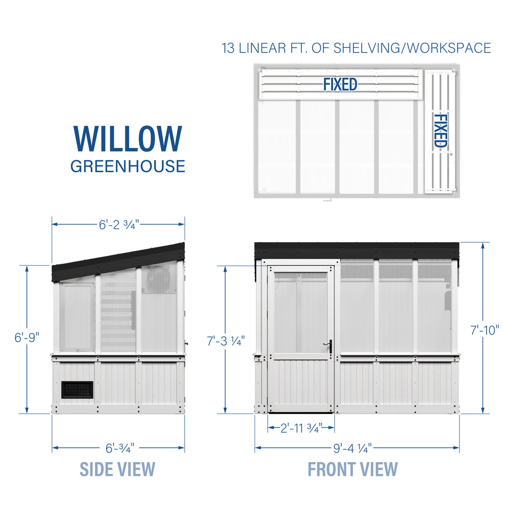 9x6 Willow Greenhouse - White Dimensions