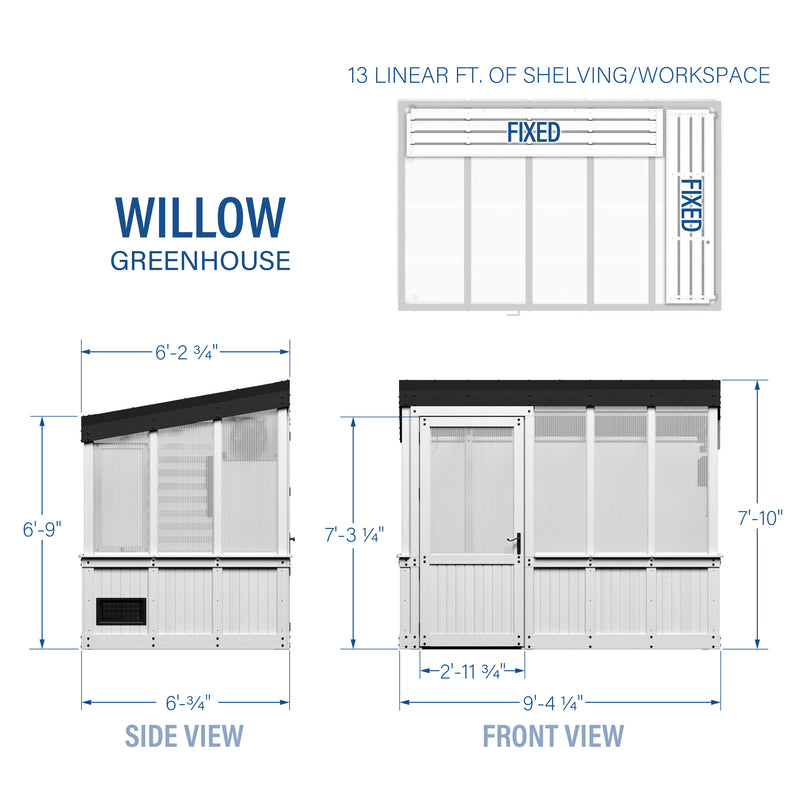 9x6 Willow Greenhouse -    Pre-Stained & Sealed White specifications