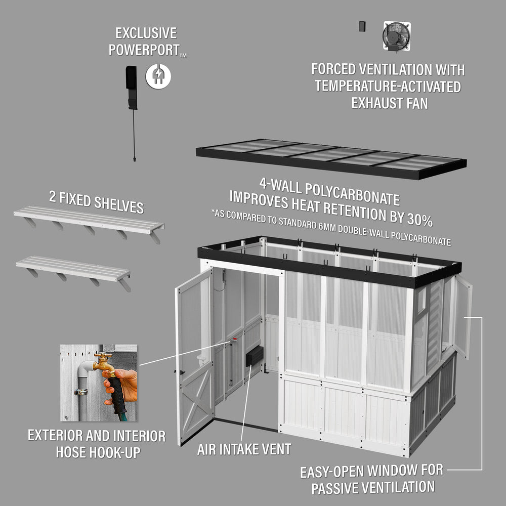 9x6 Willow Greenhouse - White Exploded View