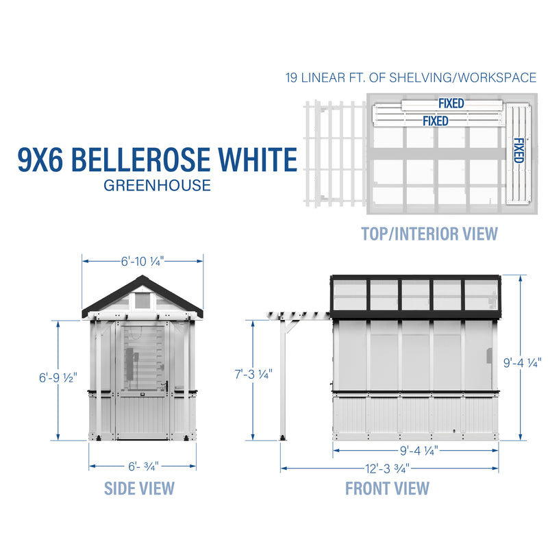 9x6 White Bellerose Greenhouse specifications