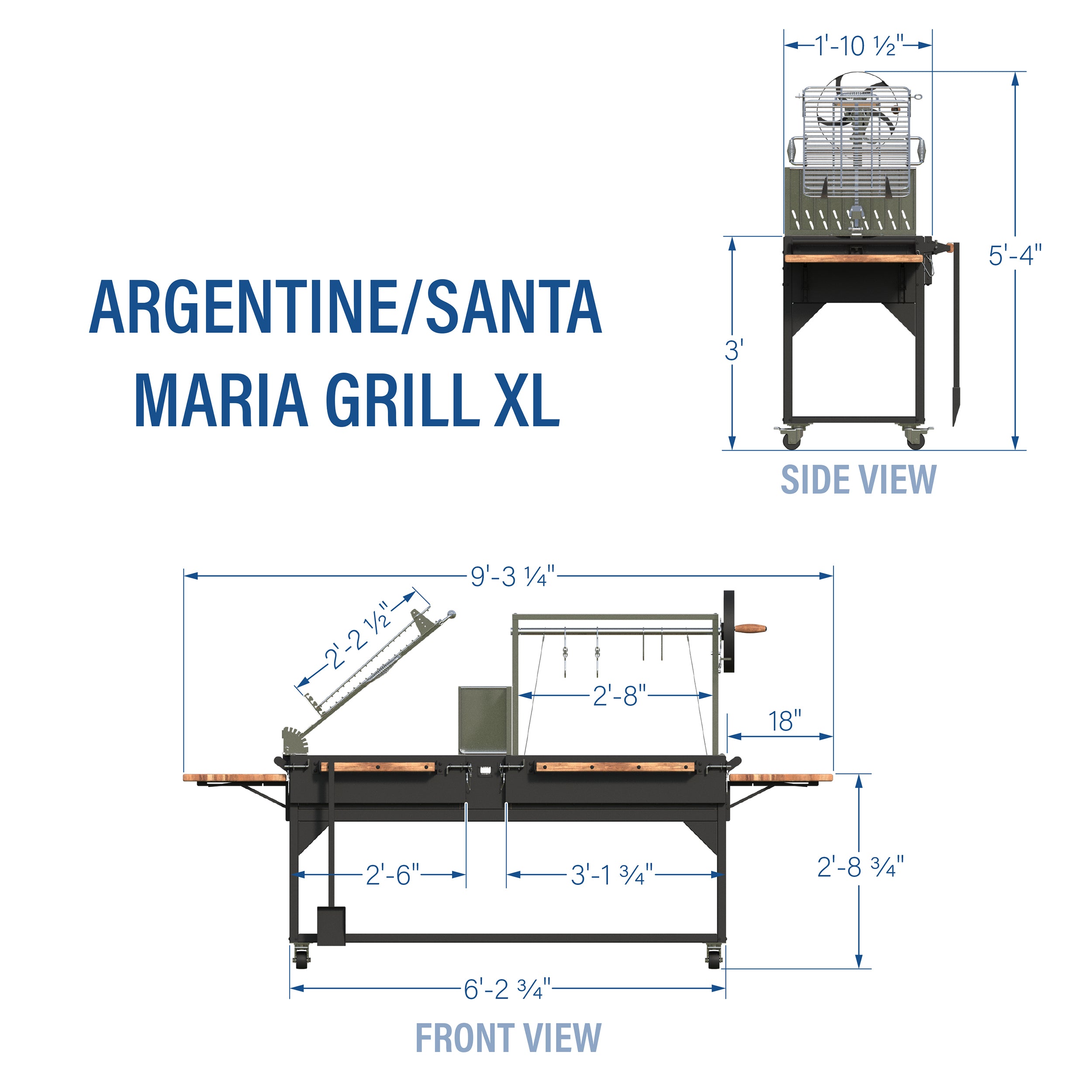 Argentine/Santa Maria Grill XL Imperial Dimensions