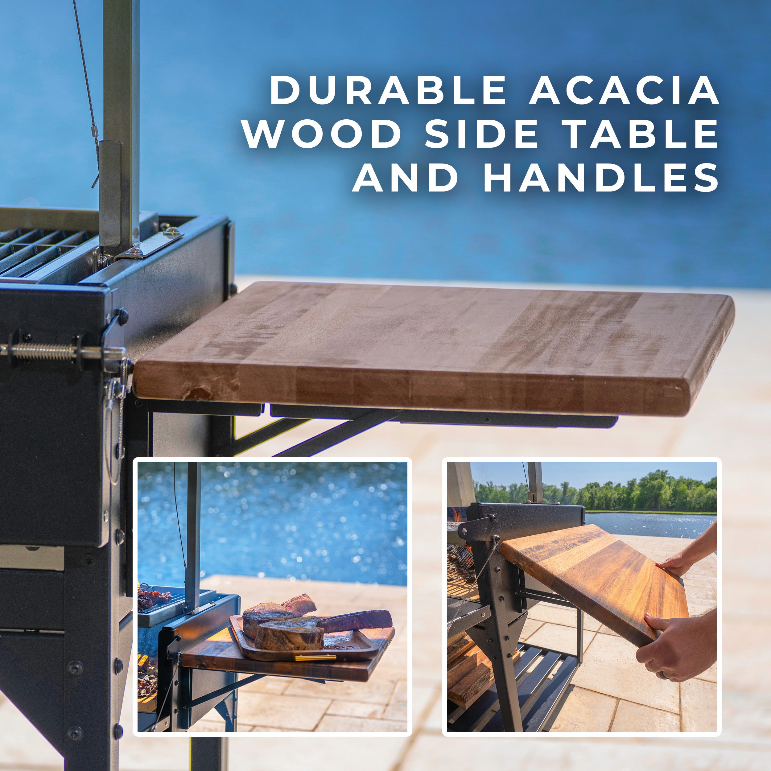 durable acacia wood side table and handles