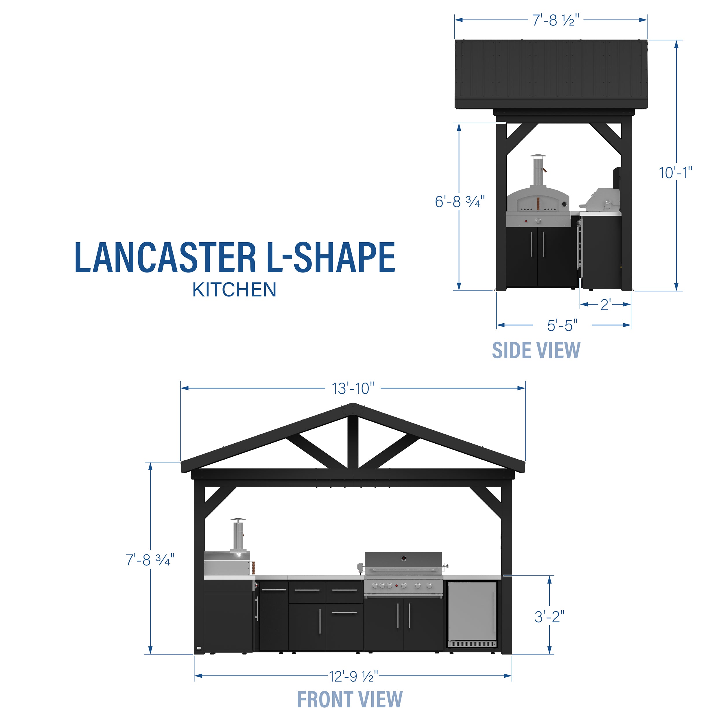 Lancaster L-Shaped Outdoor Kitchen Imperial Dimensions