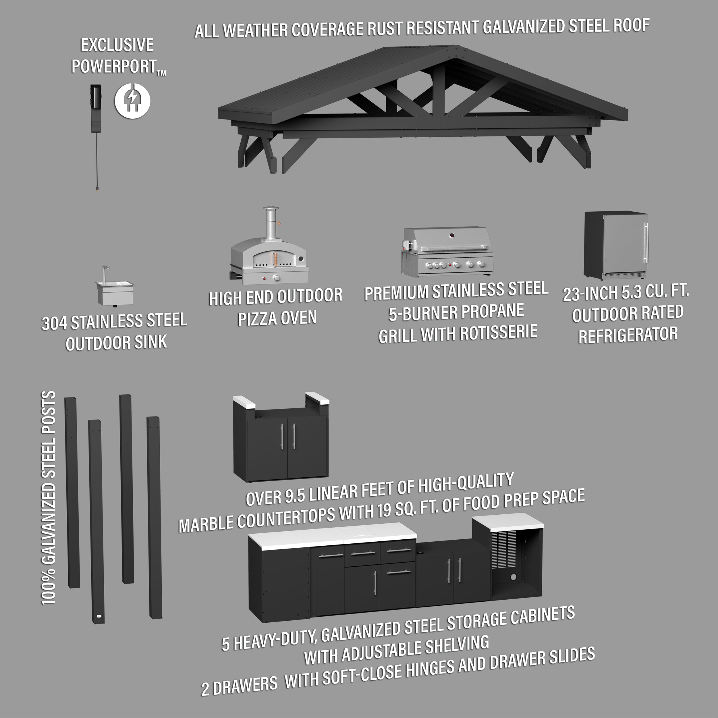 Lancaster L-Shaped Outdoor Kitchen Exploded View