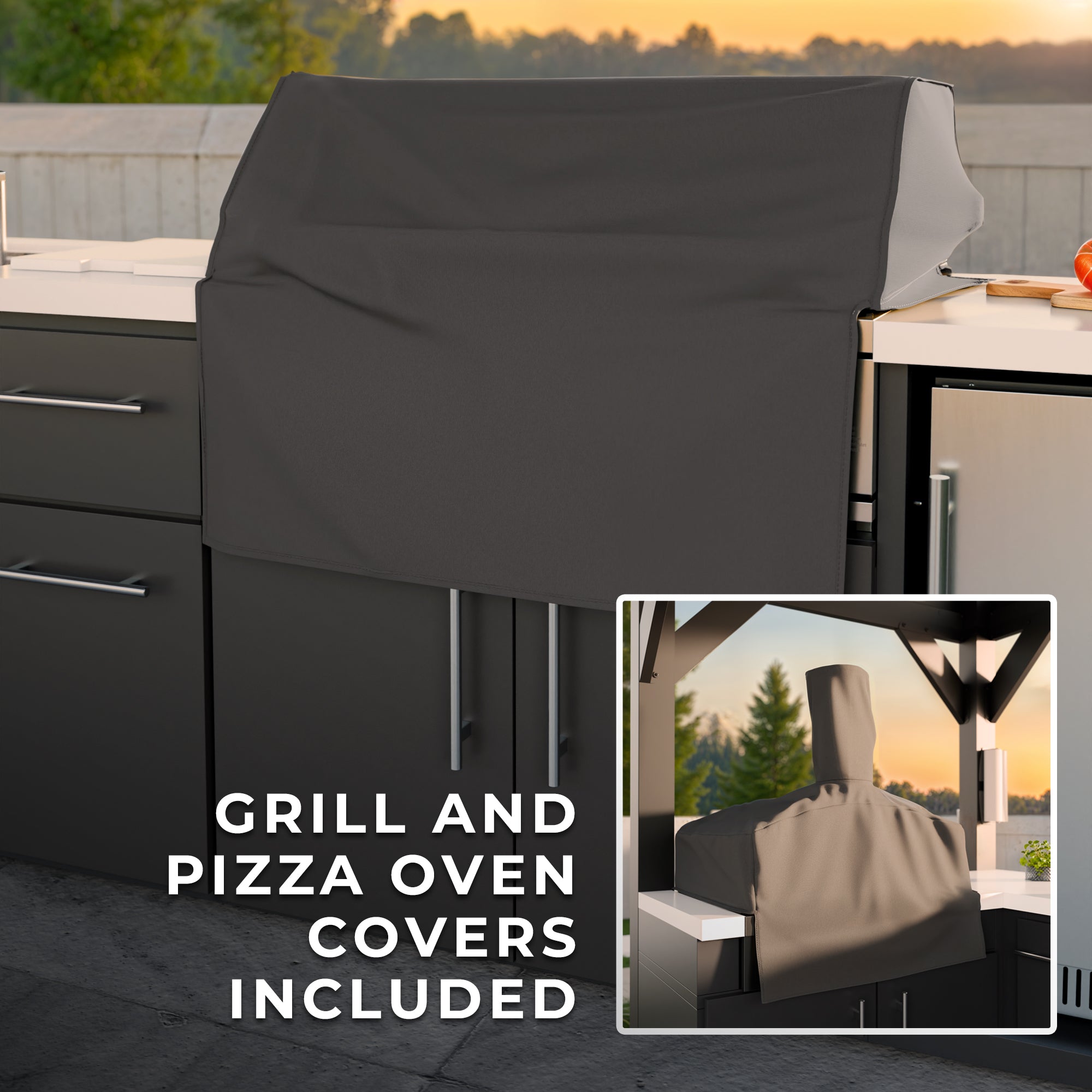 Lancaster L-Shaped Outdoor Kitchen Grill and Pizza Oven Covers