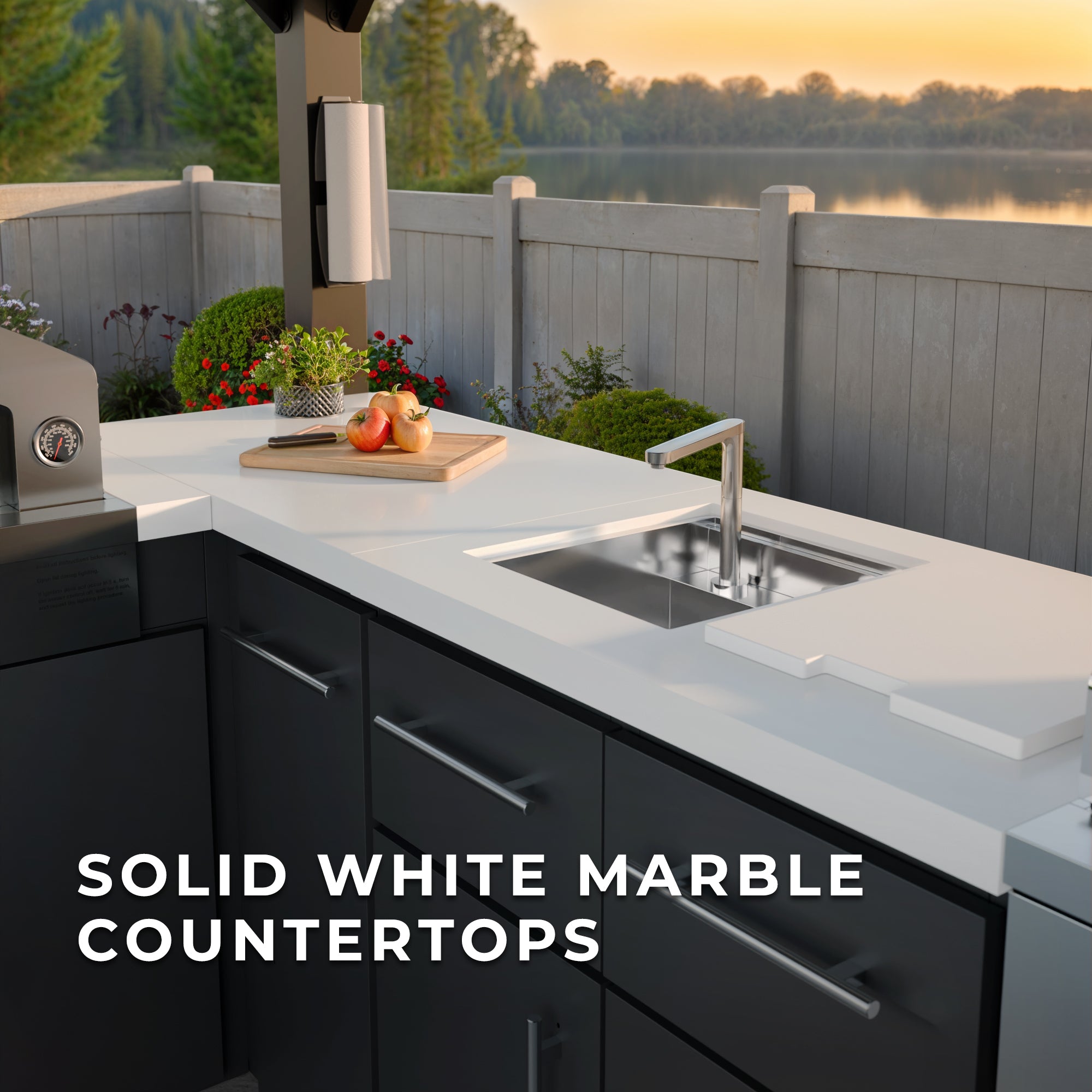 Lancaster L-Shaped Outdoor Kitchen Marble Countertops