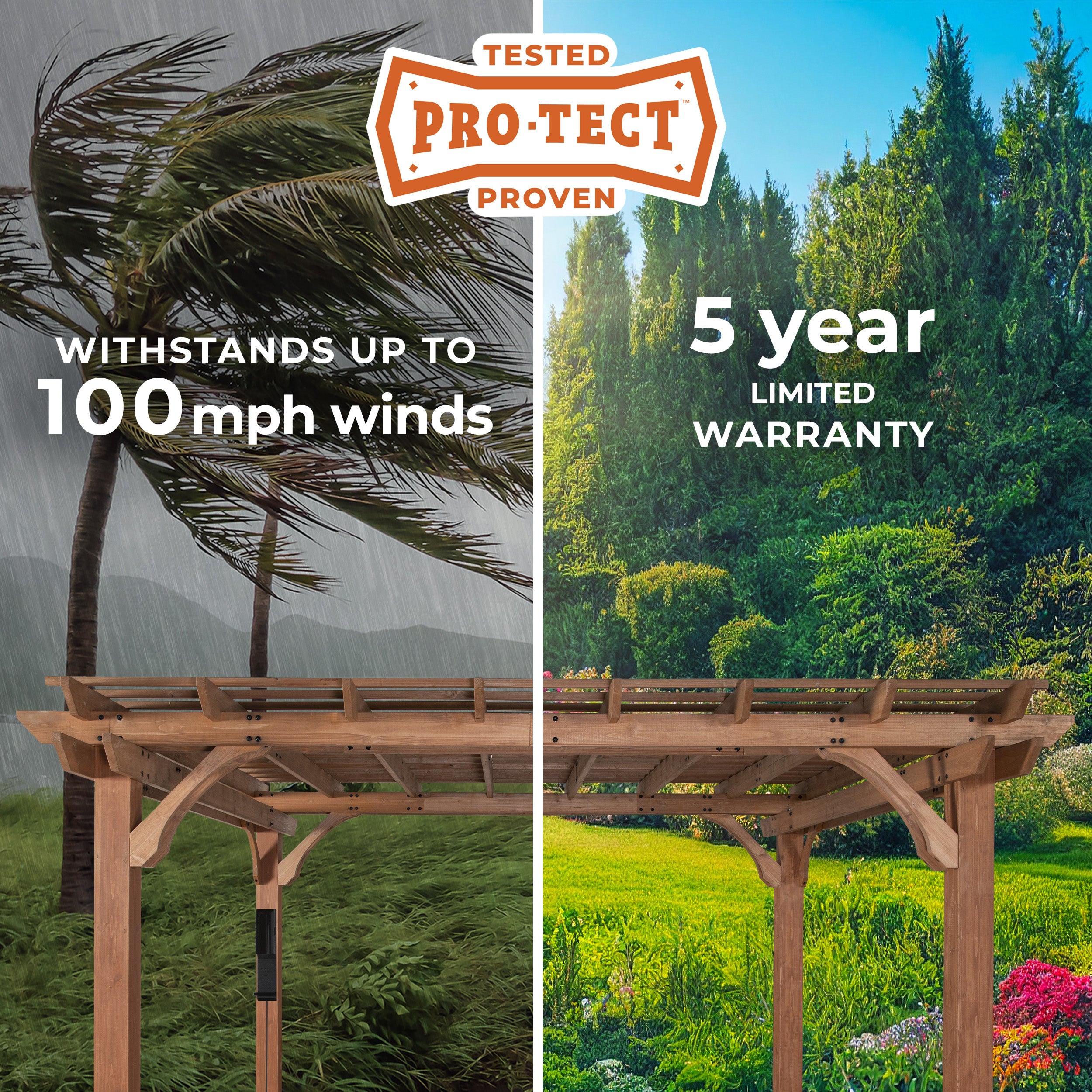 12x12 Beaumont Pergola Protect tested and proven to withstands 100 mph winds