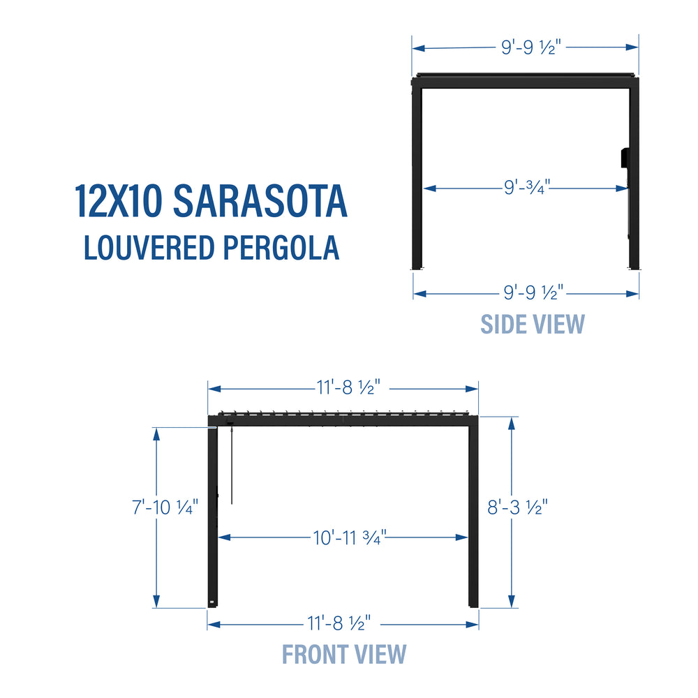 12x10 Sarasota Lovered Pergola Dimensions