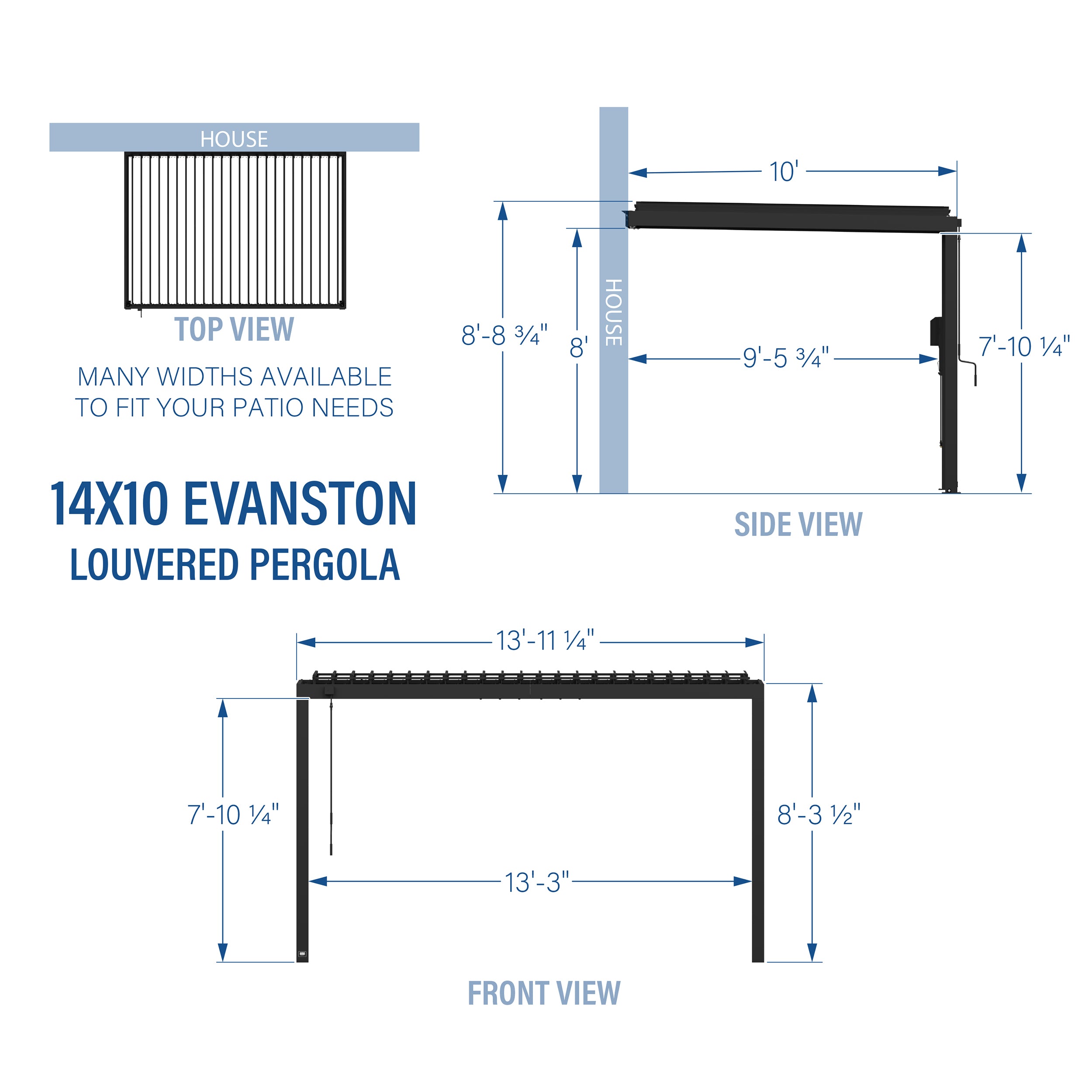 14x10 Evanston Wall Mounted Pergola Dimensions