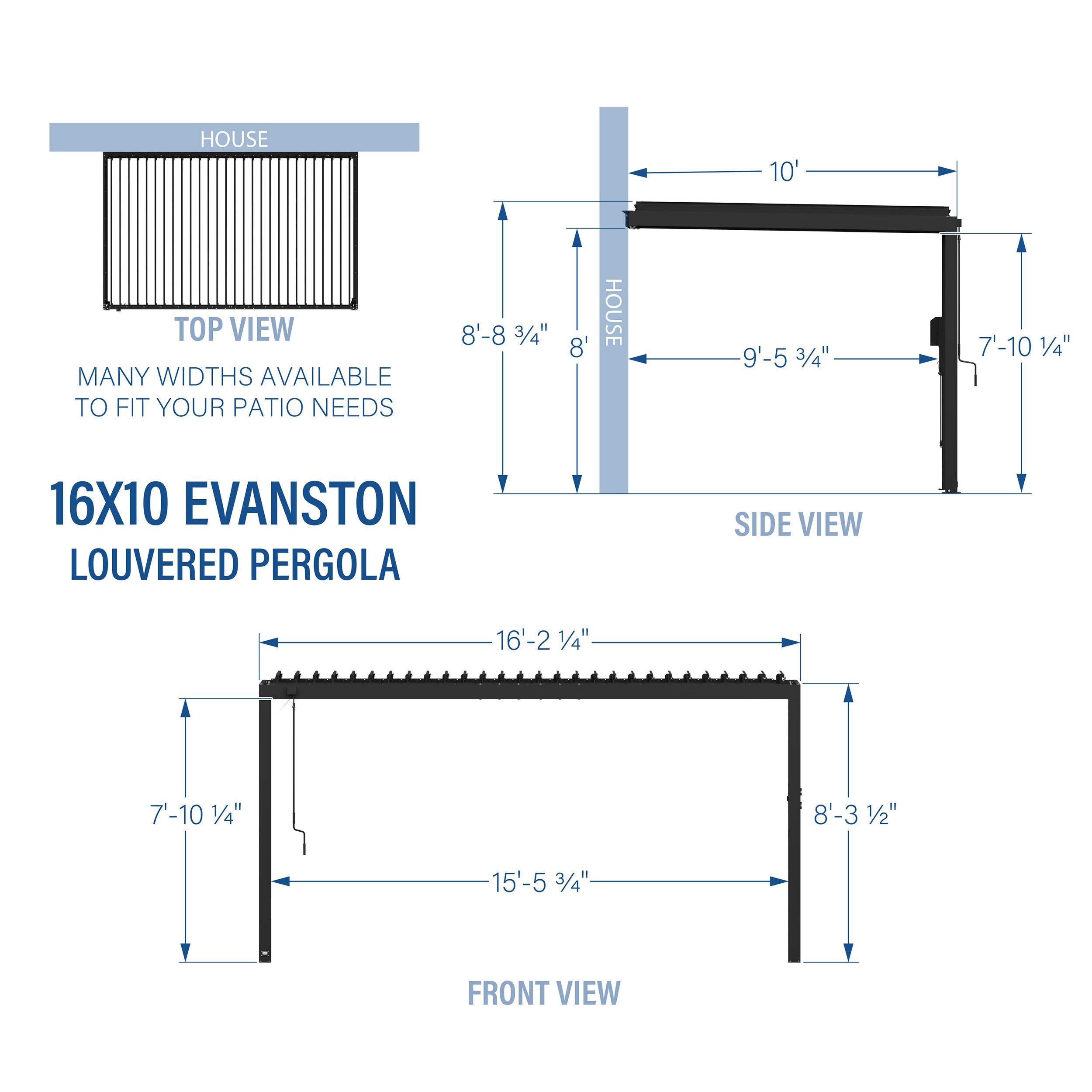 16x10 Evanston Pergola Dimensions