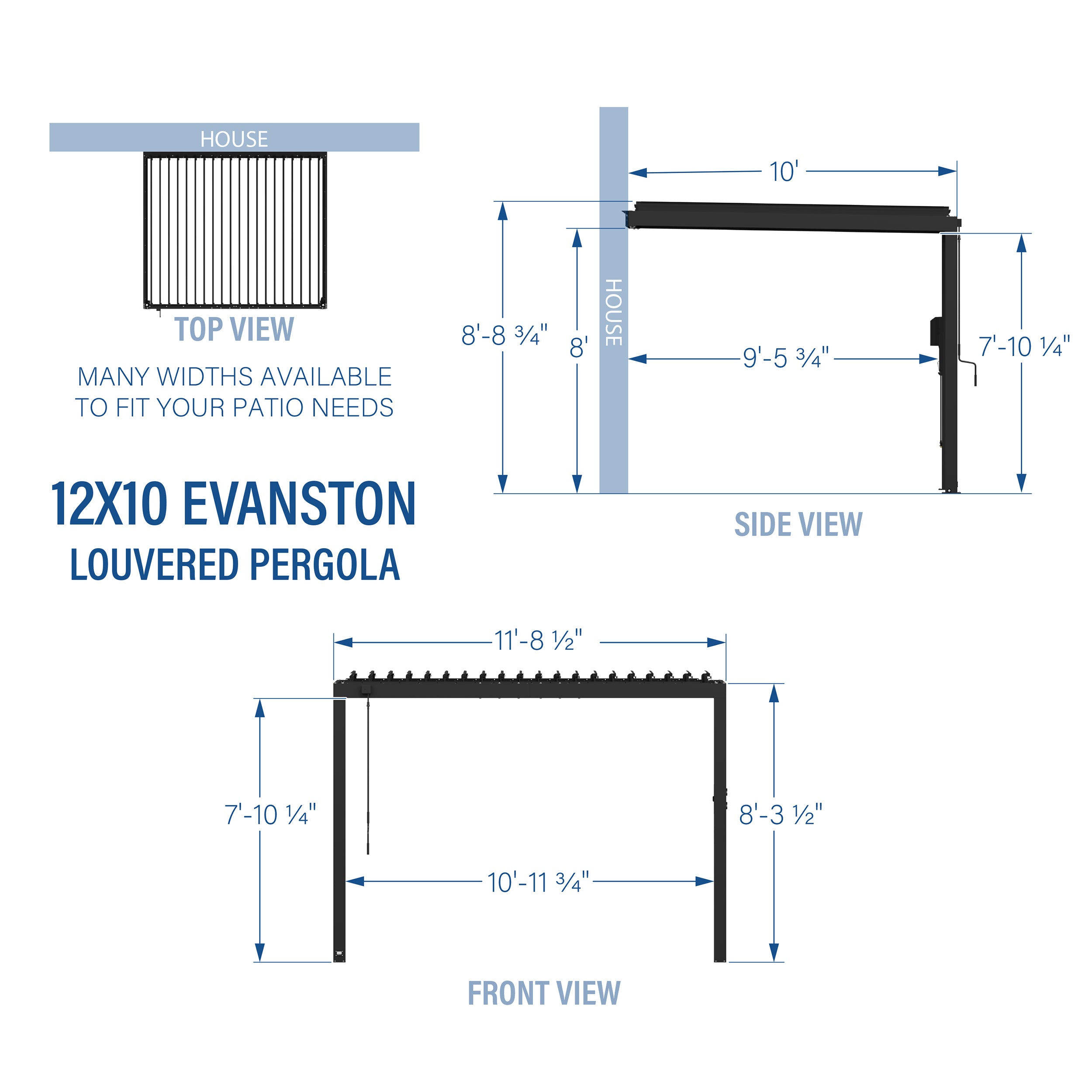 12x10 Evanston Mounted Pergola Dimensions