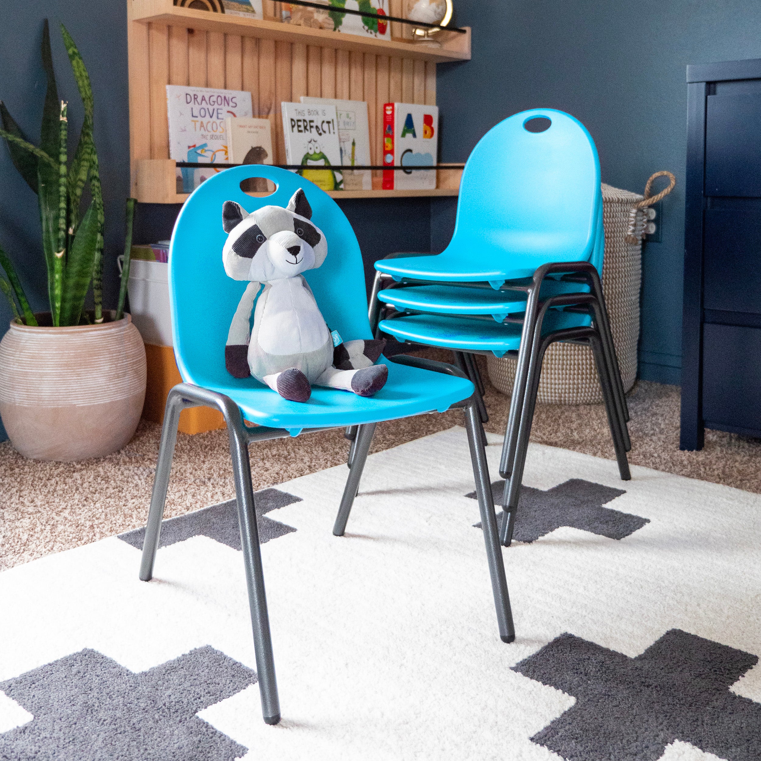 blue kids stacking chairs