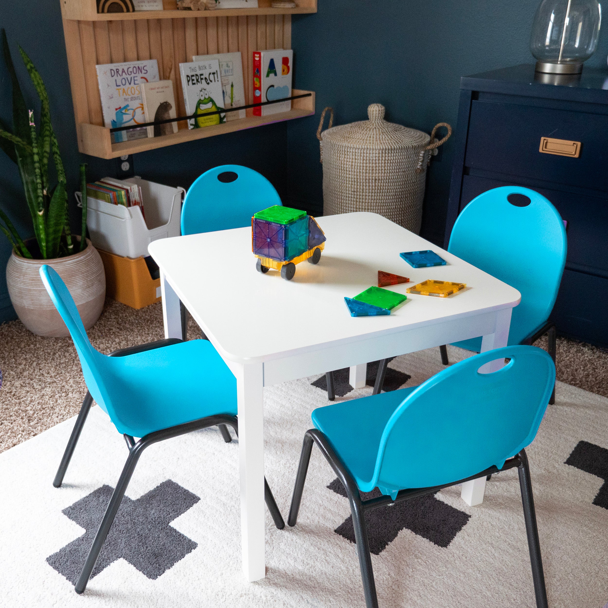 blue kids stacking chairs