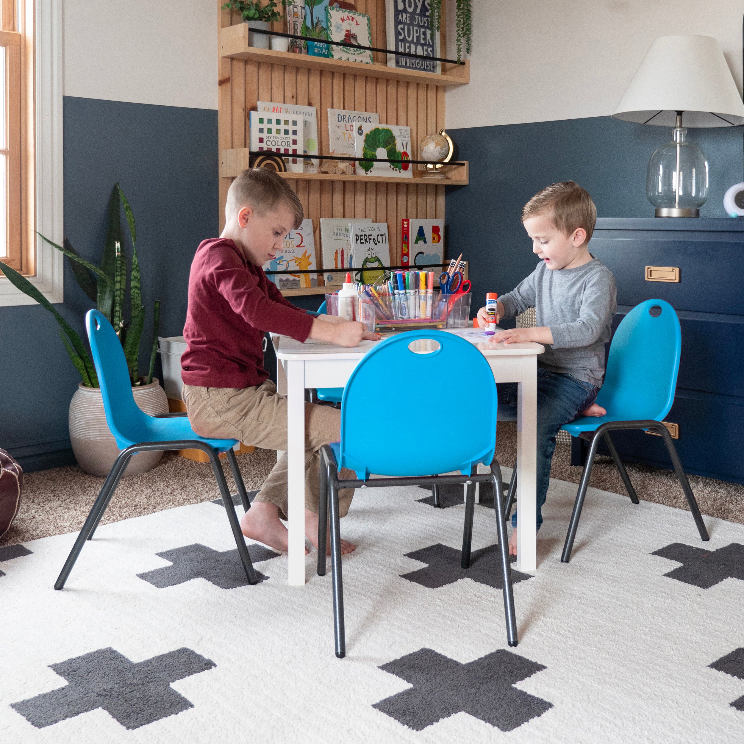 blue kids stacking chairs