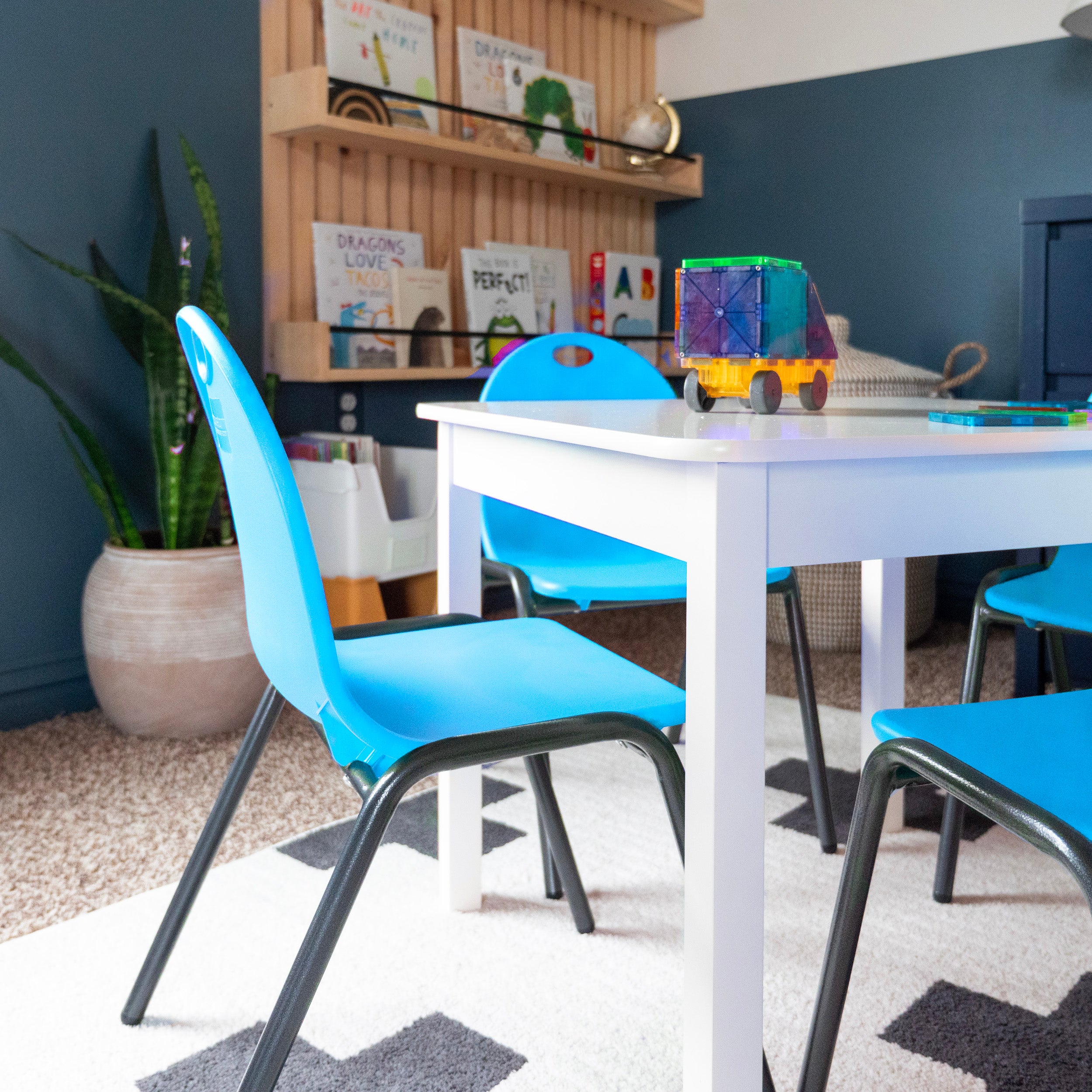 blue kids stacking chairs