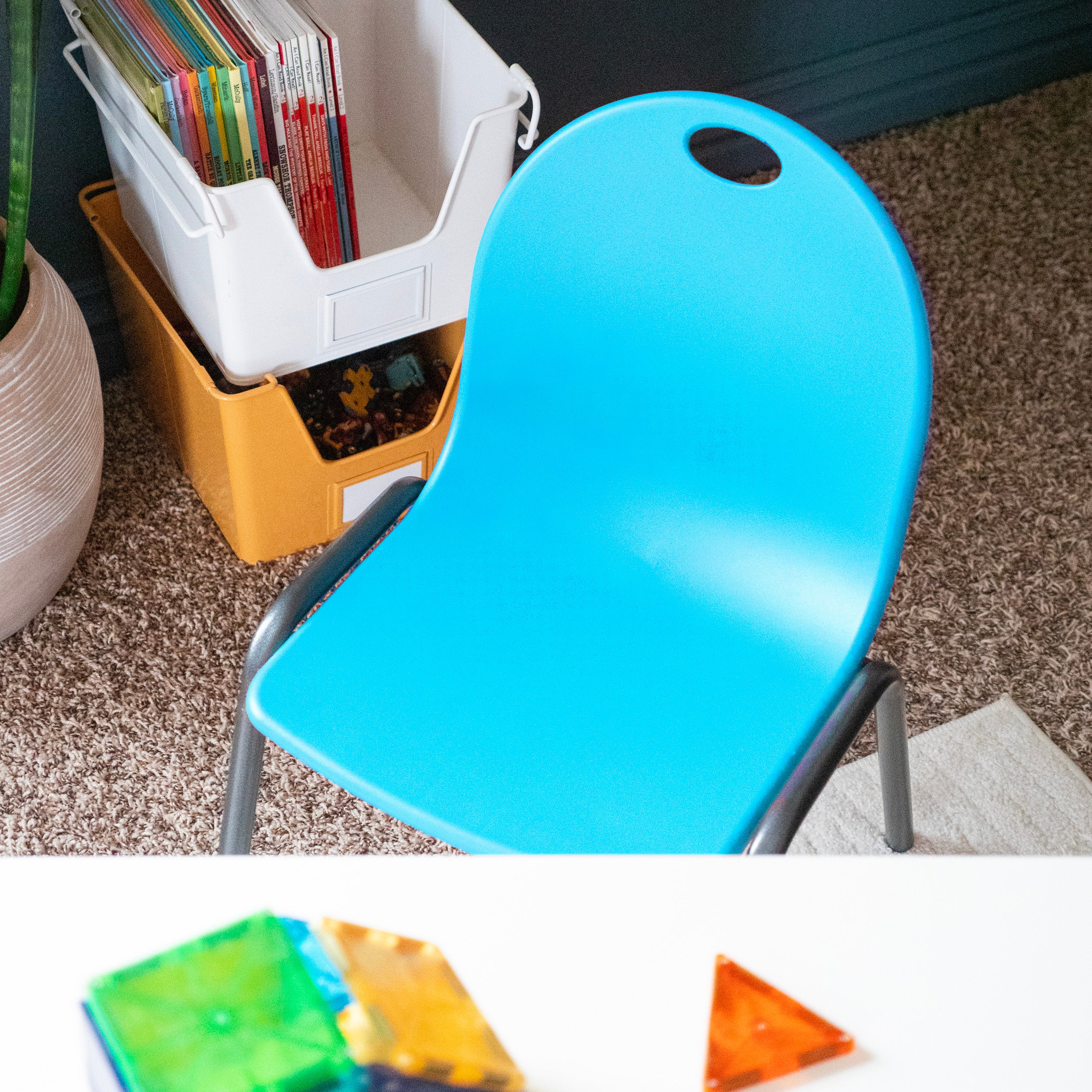 blue kids stacking chairs