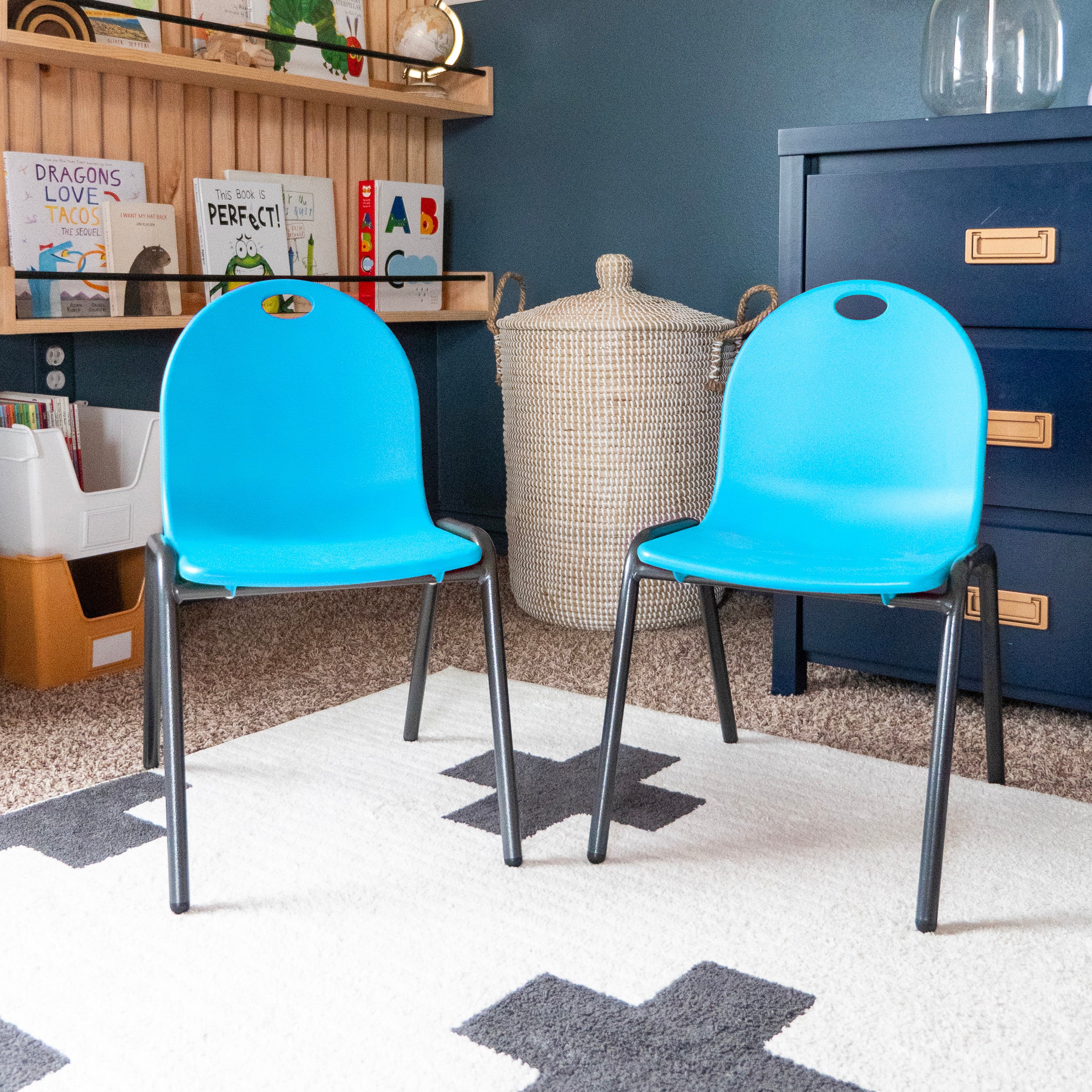 blue kids stacking chairs