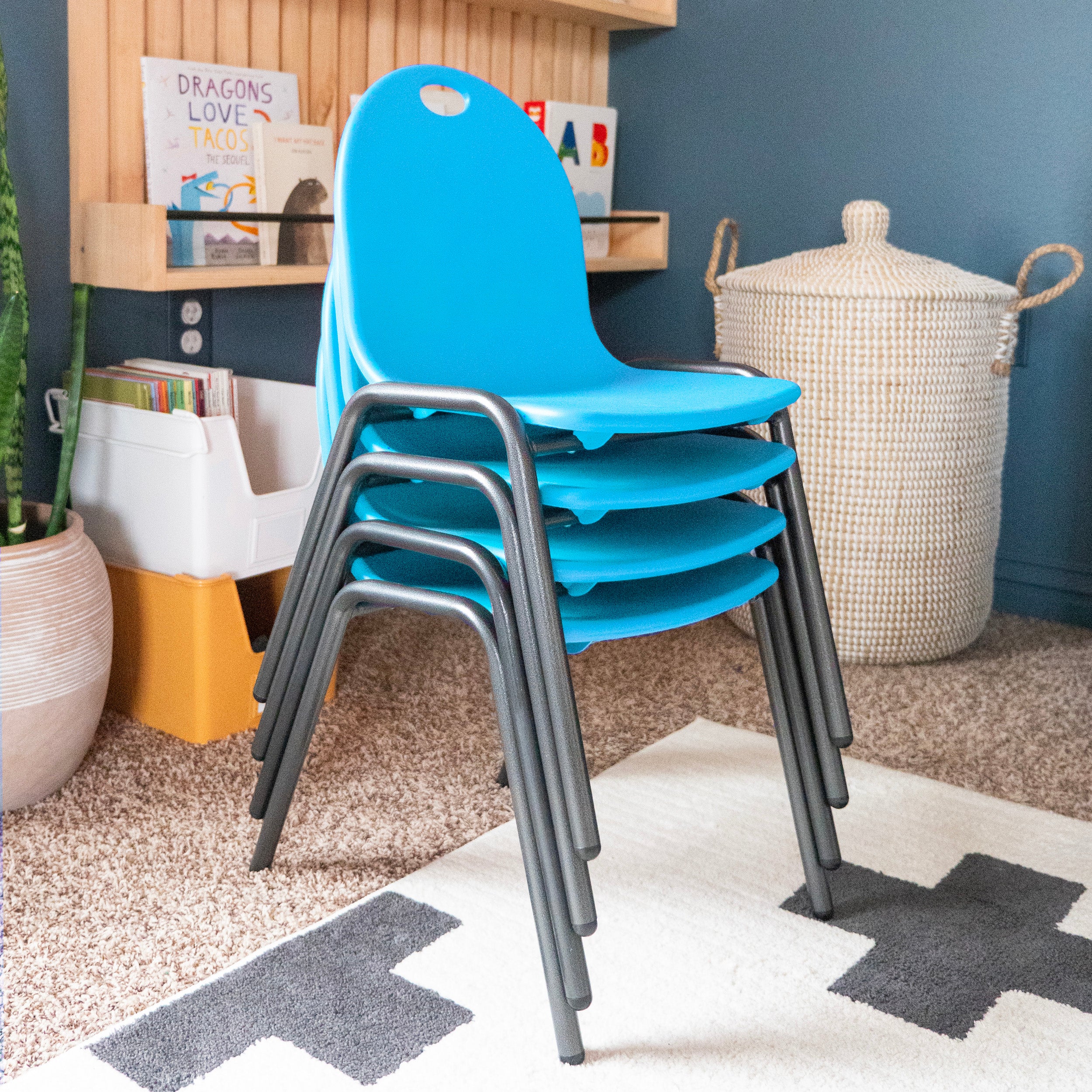 blue kids stacking chairs