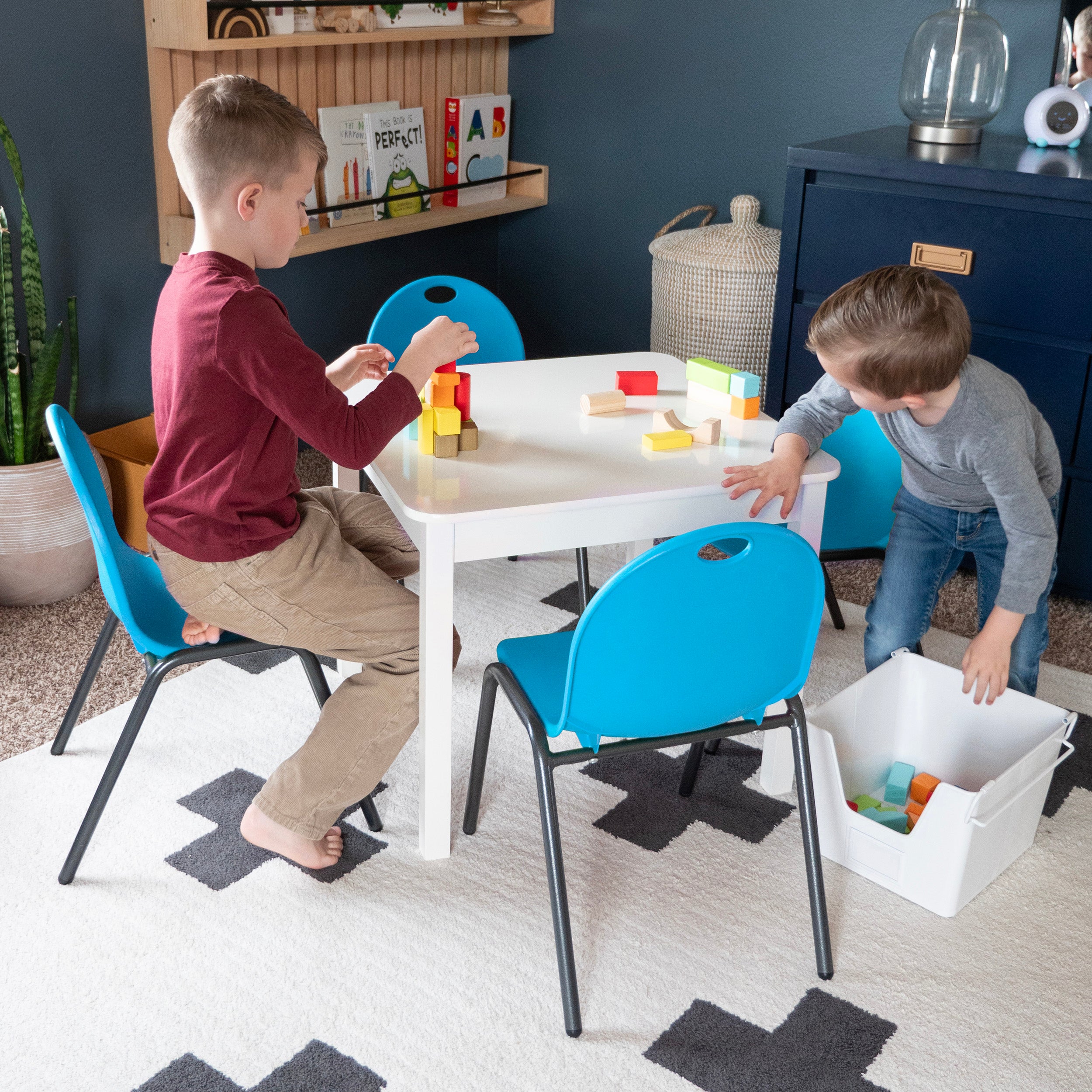 blue kids stacking chairs