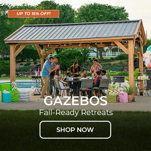 Wood Gazebo with family gathering underneath