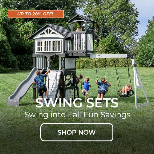 Swing set with children playing. Shop Swing Sets.