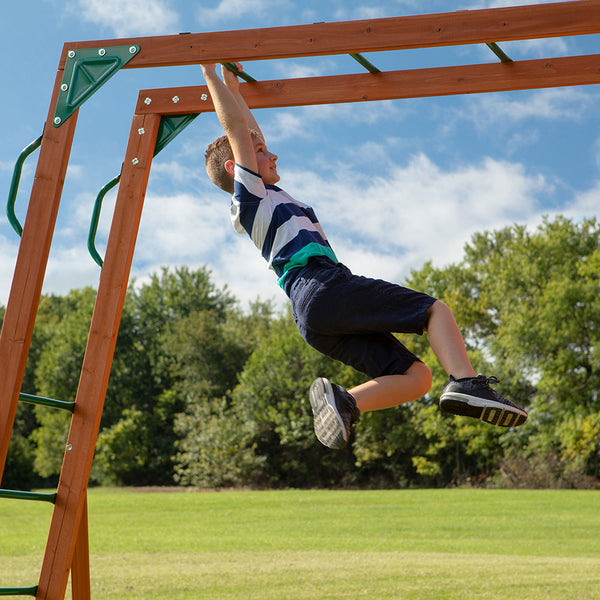 Monkey bars, slides, and other features