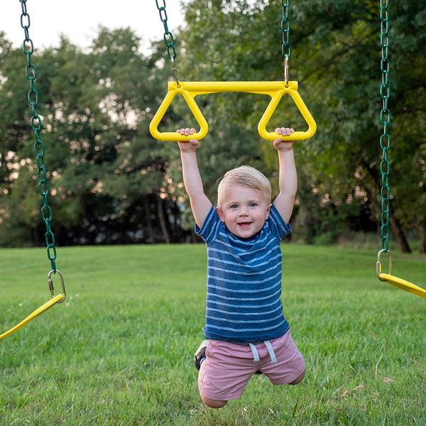 Trapeze swing, slide, and other features