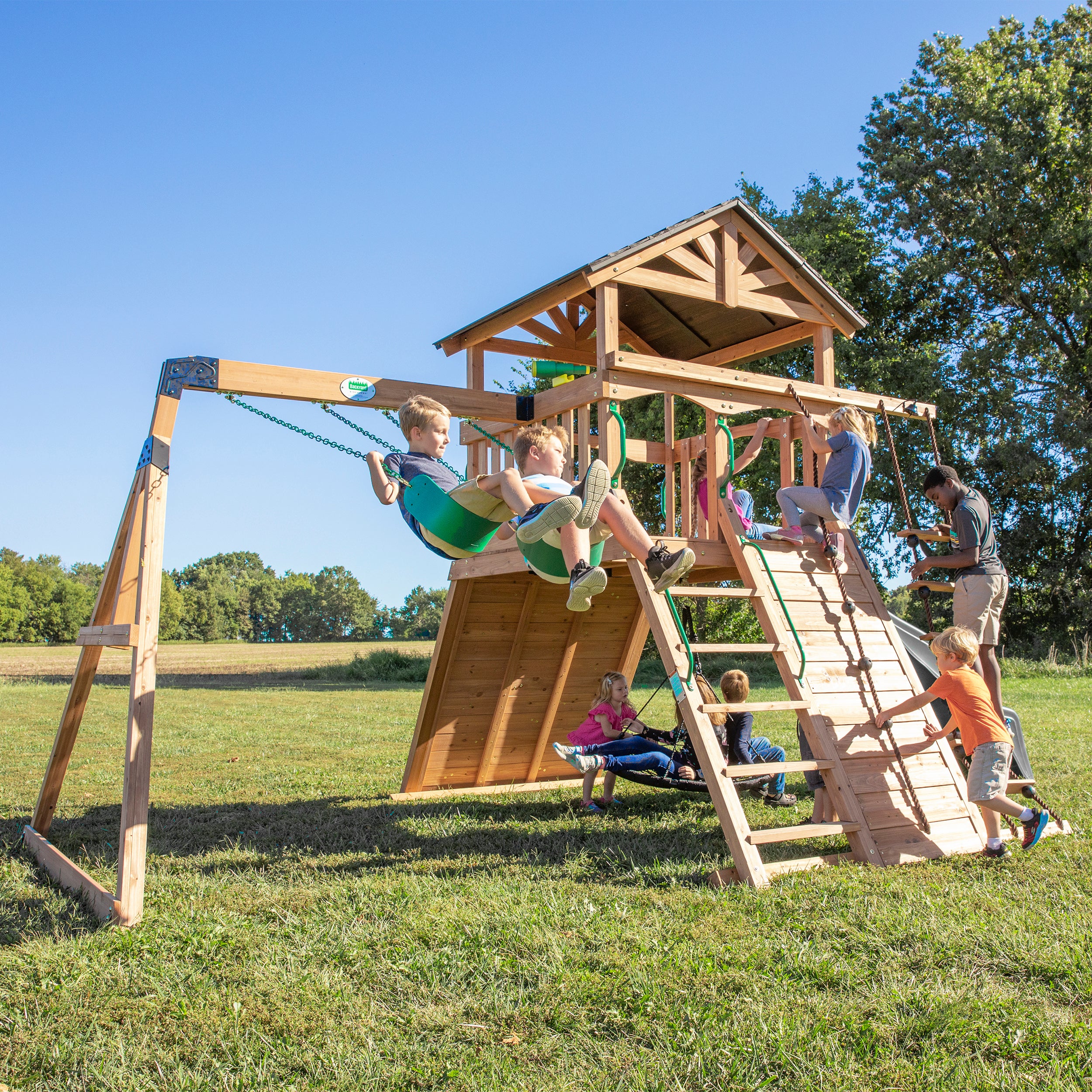 Endeavor Swing Set Gray Slide Swings