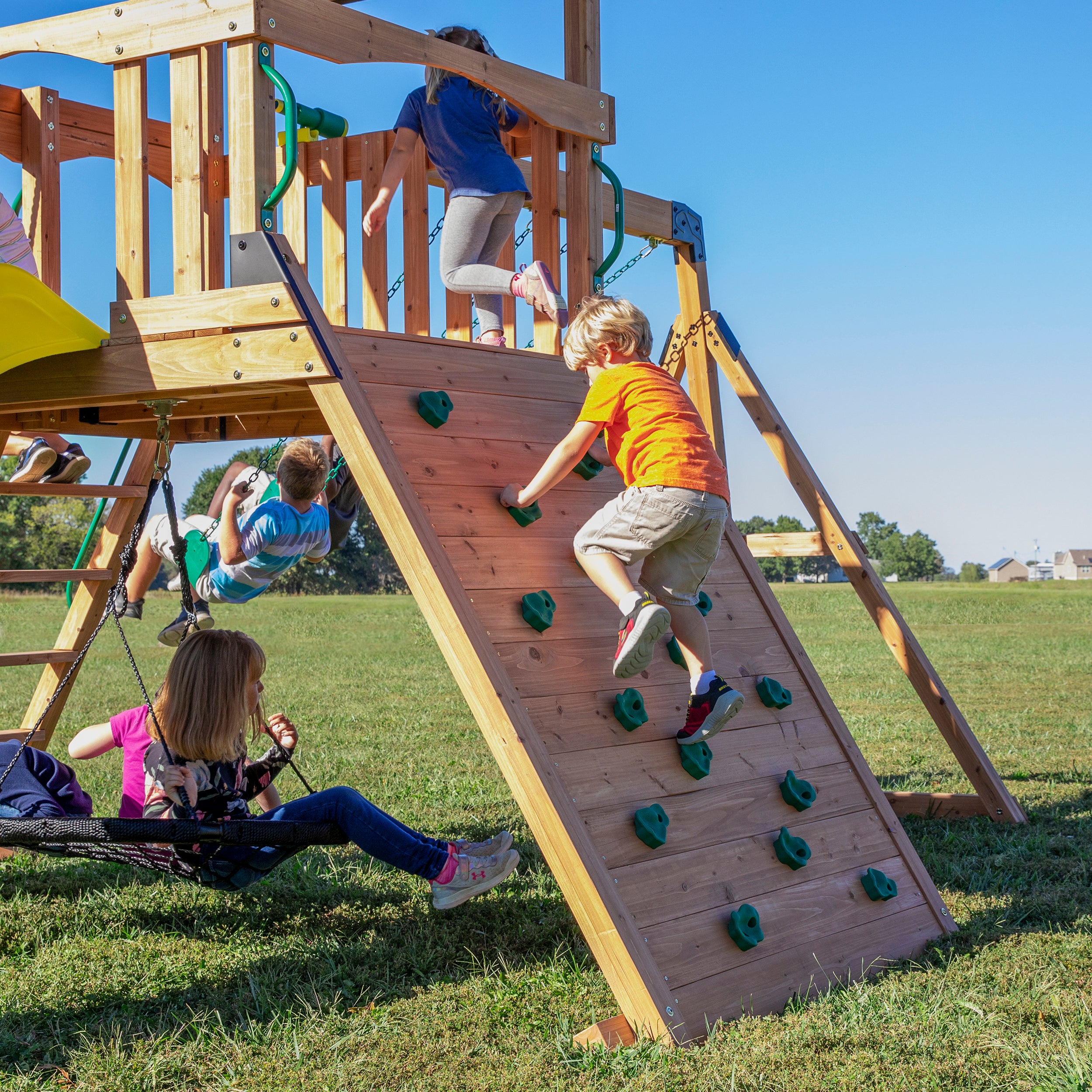 Endeavor Swing Set Yellow Slide Rock Wall