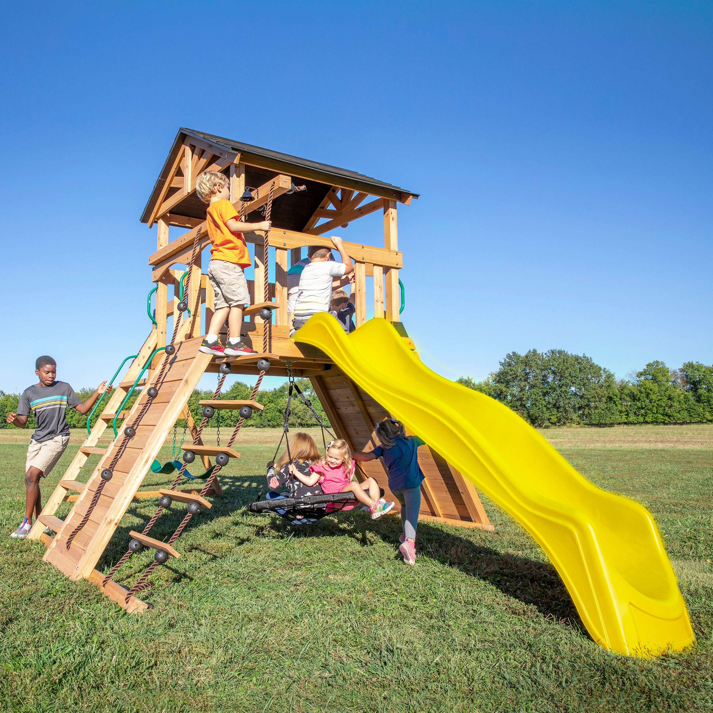 Slides for wooden store swing sets