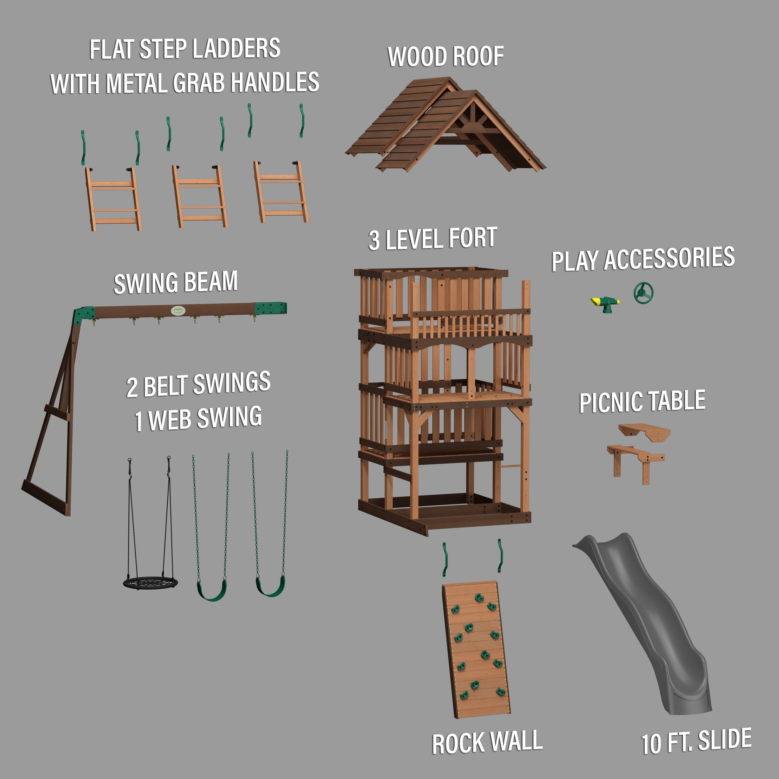 Highlander Swing Set Gray Exploded View