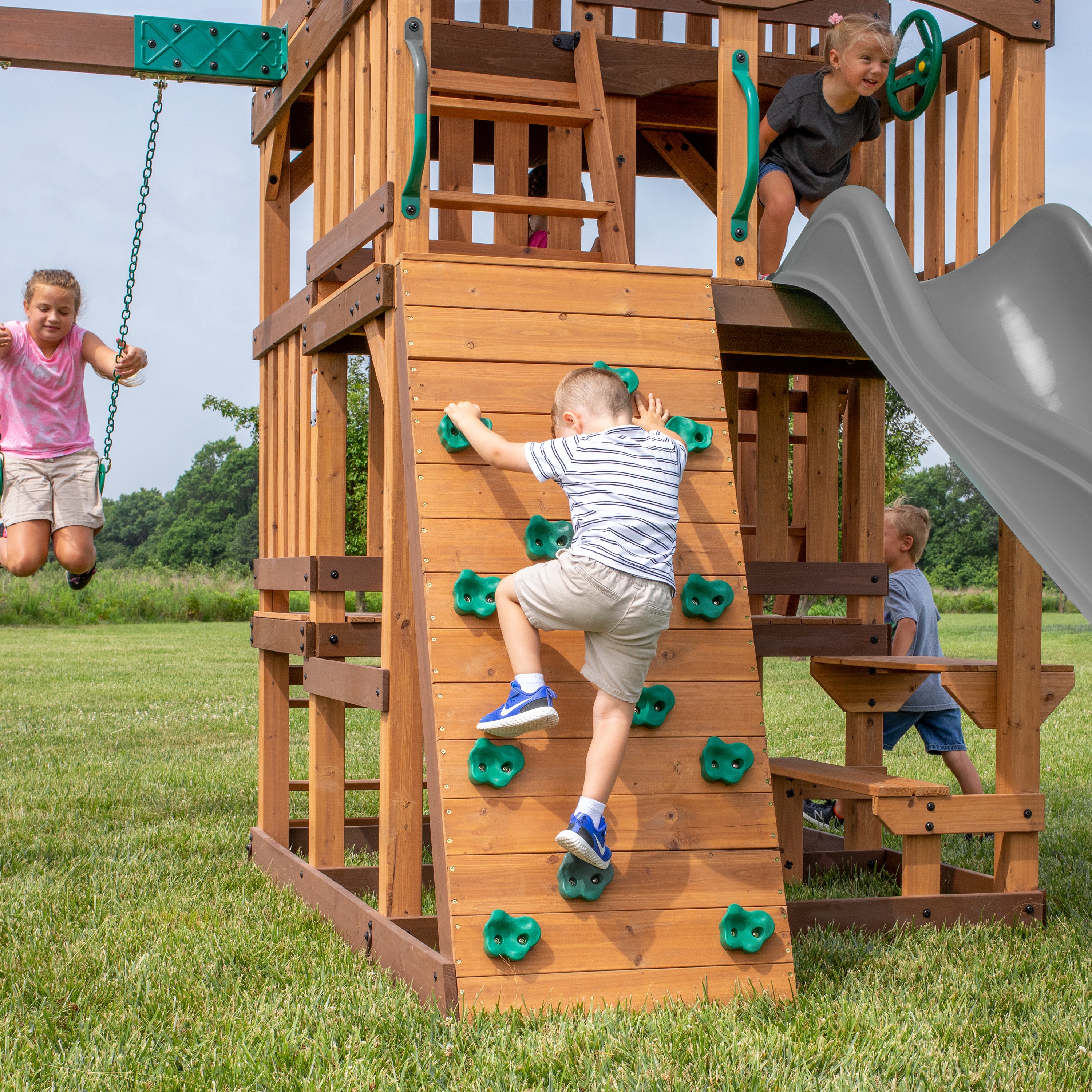 Highlander Swing Set Gray  Rock Wall