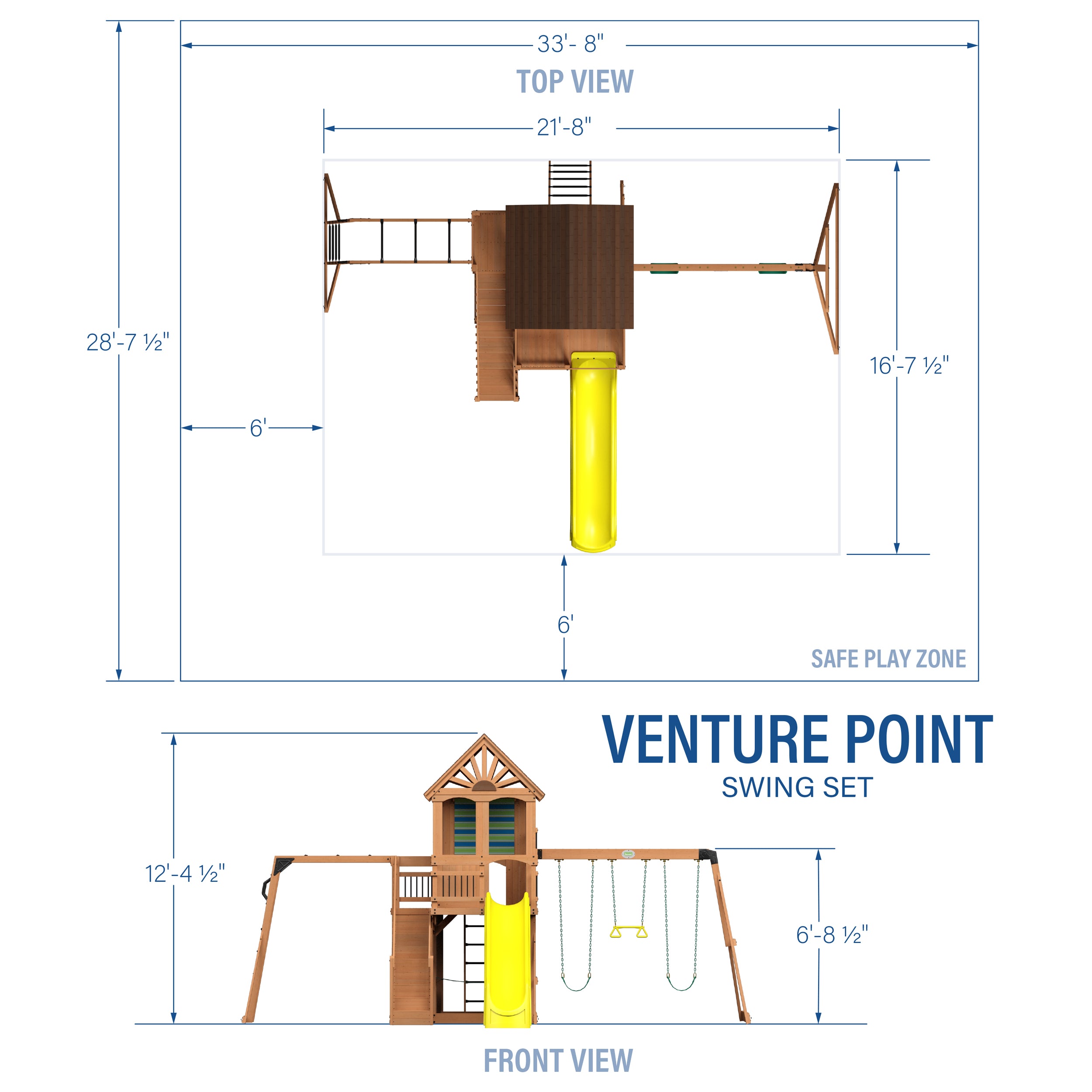 Oceanview Swing Set yellow slide dimensions