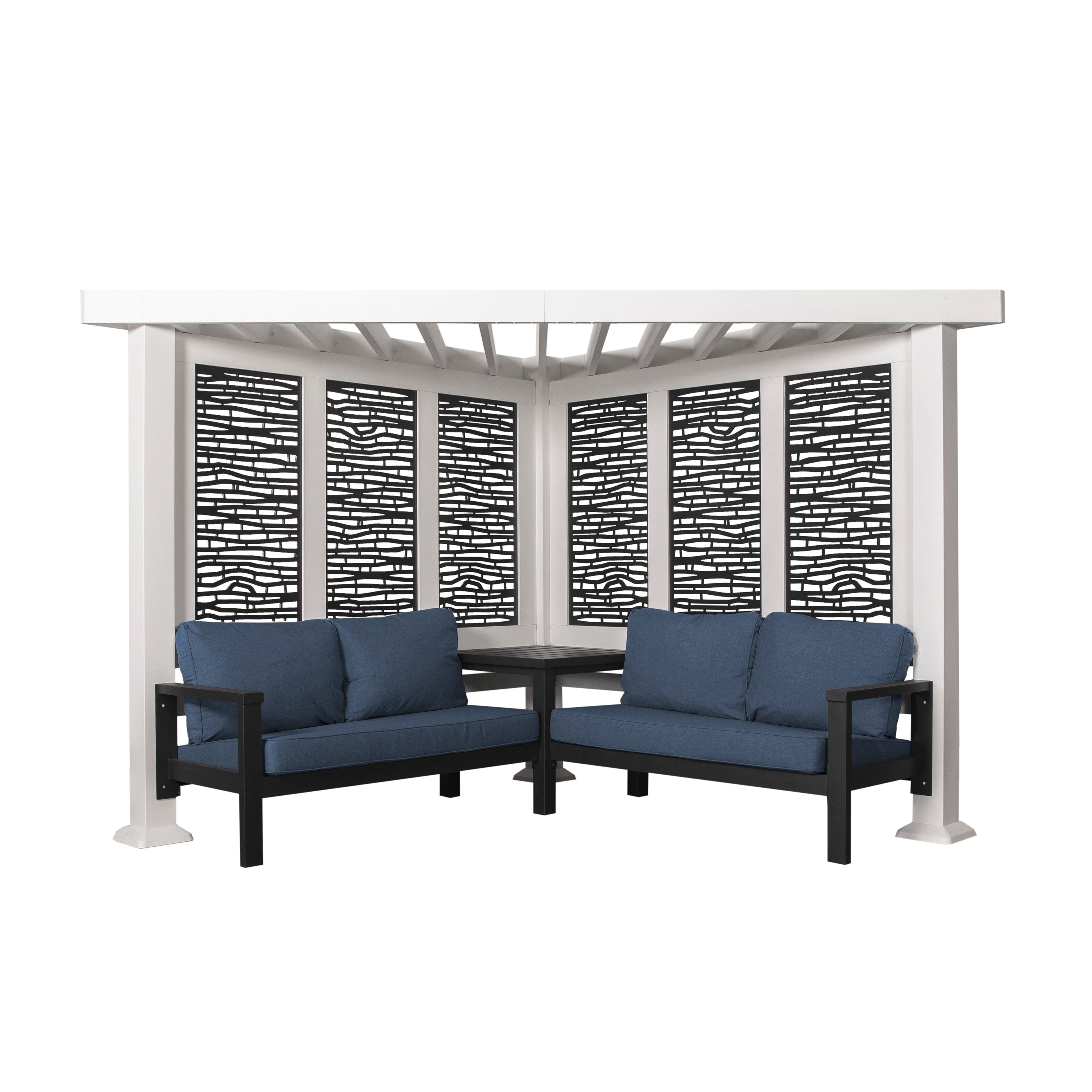 Ridgedale Modern Steel Cabana Pergola with Conversational Seating