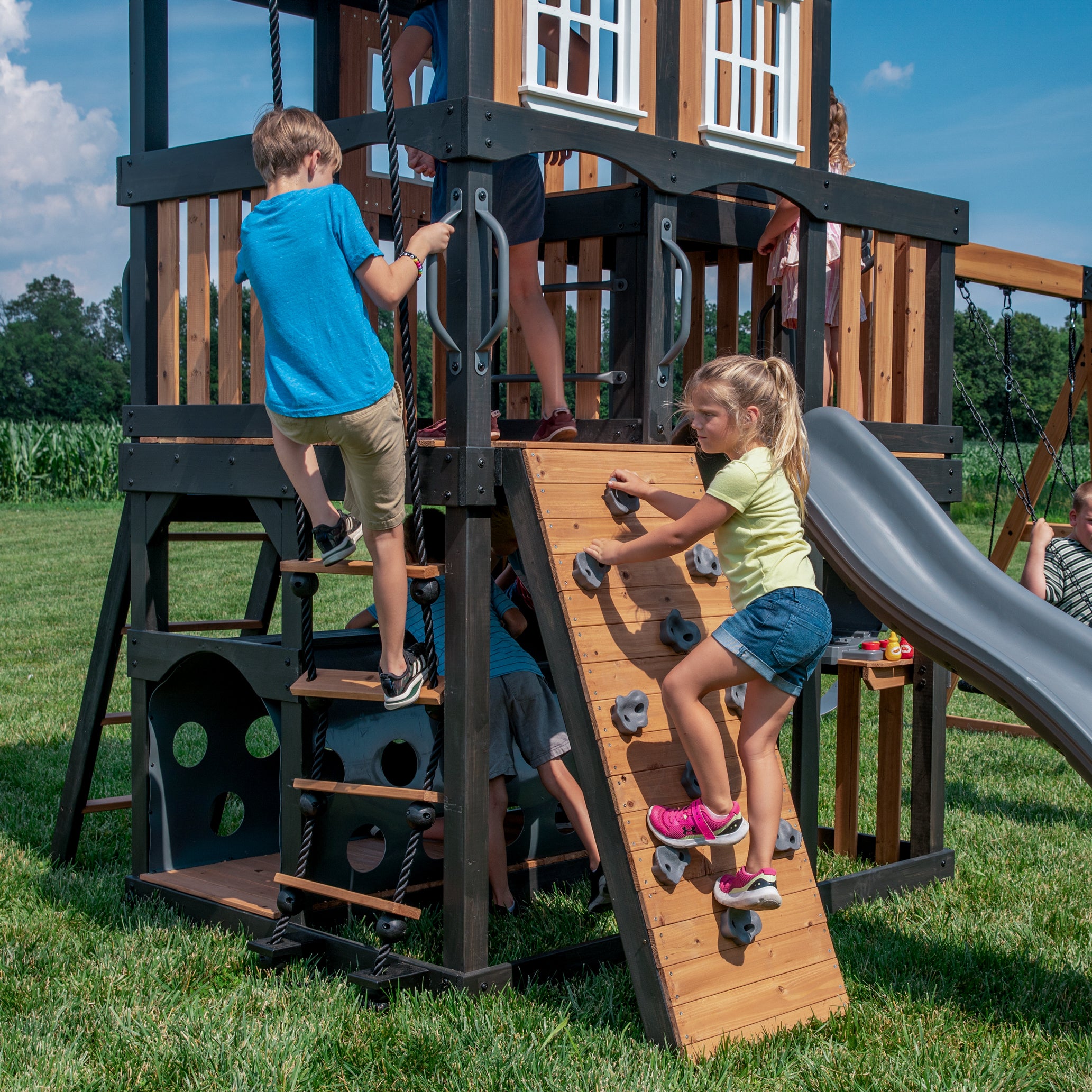 Mystic Tower Swing Set Rock Wall