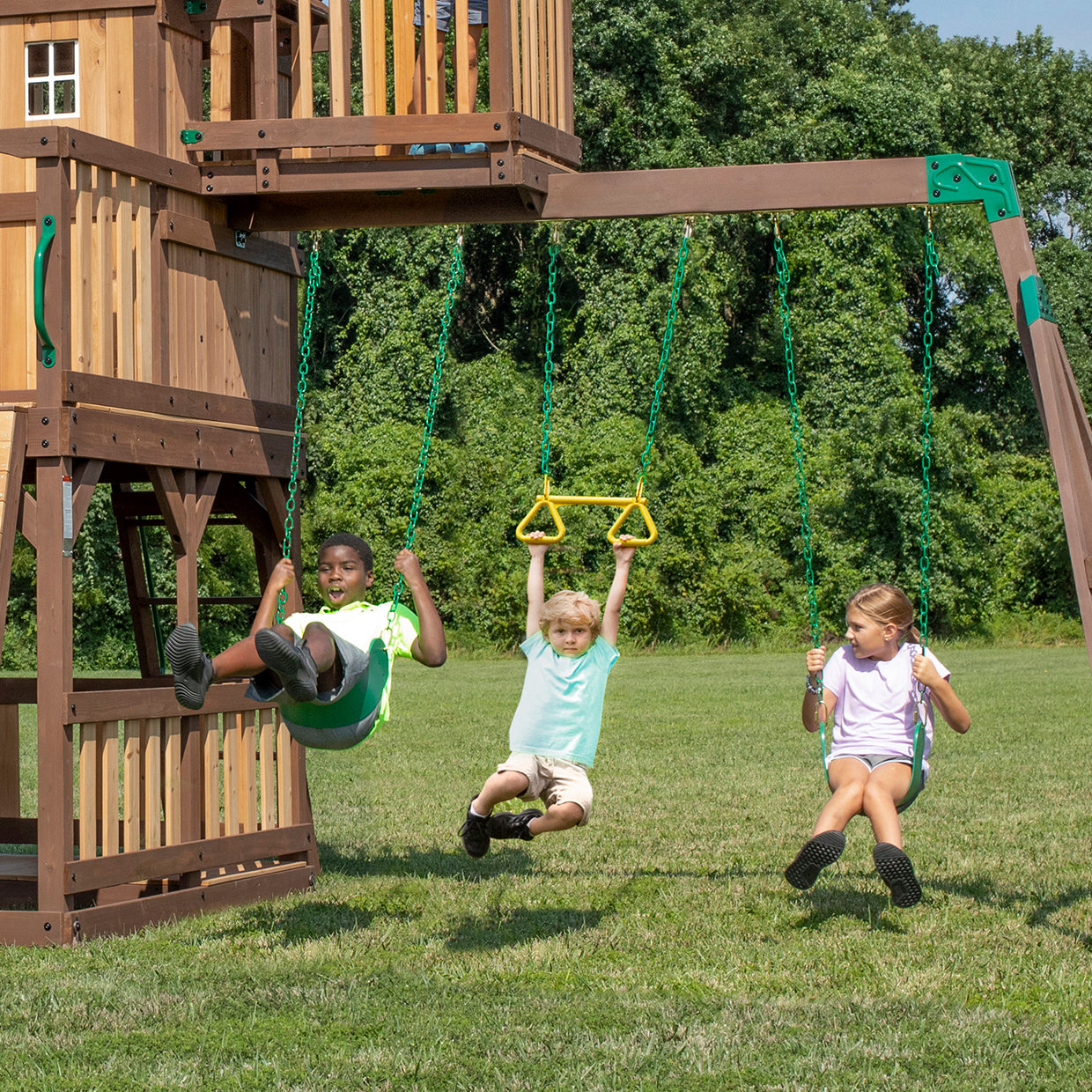 Skyfort II with Wave Slide Green Swings