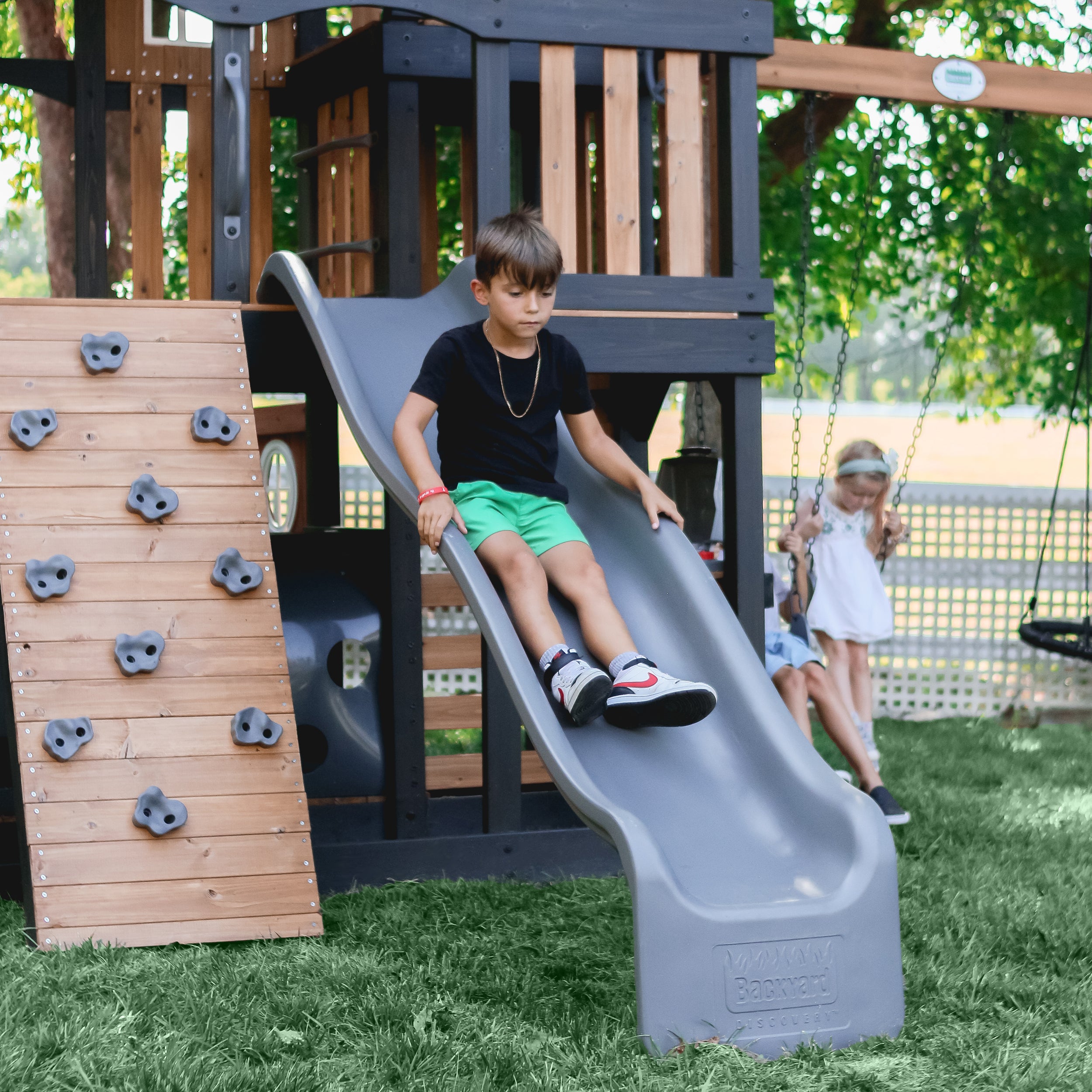 Mystic Tower Swing Set Gray Slide