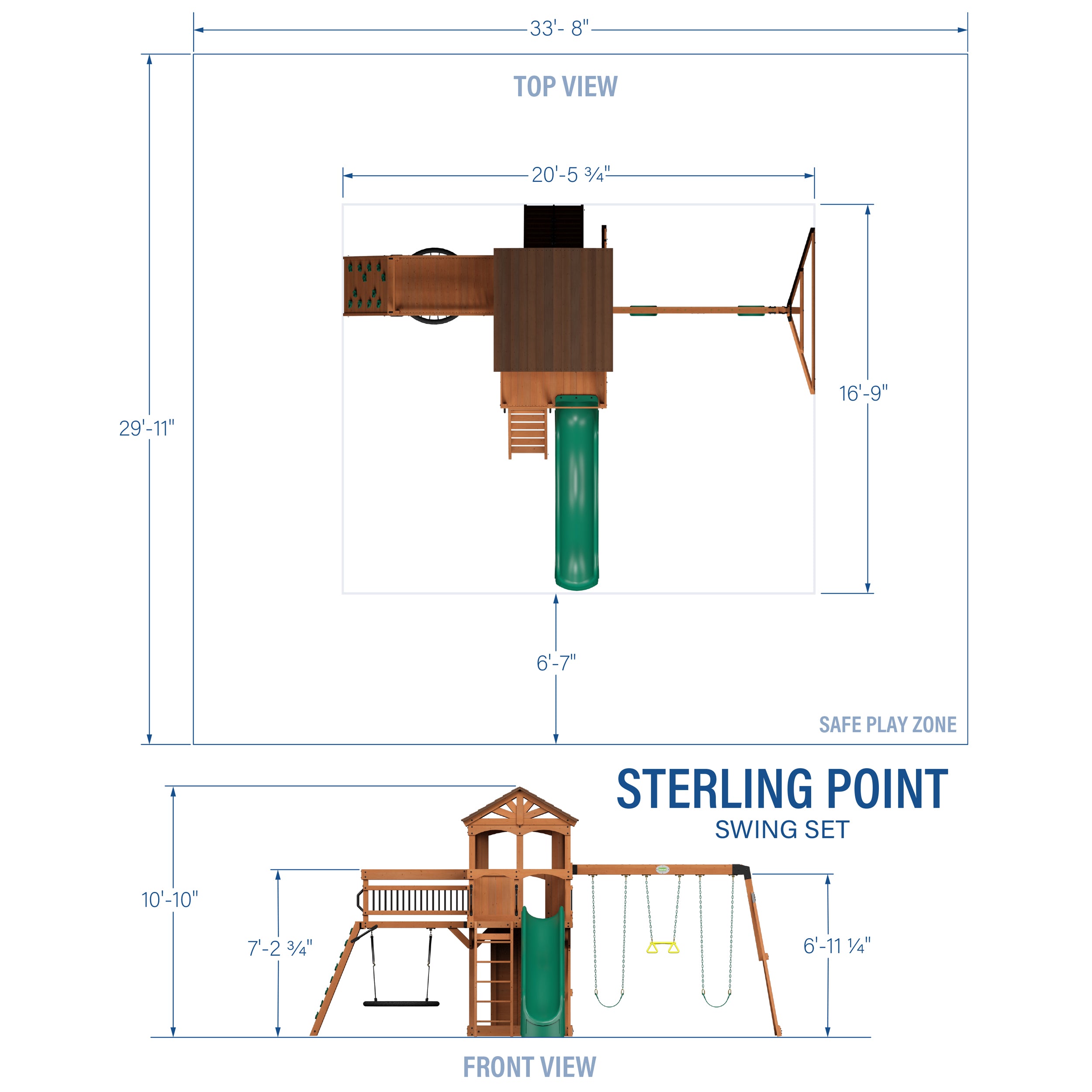 Sterling Point Swing Set dimensions - green slide