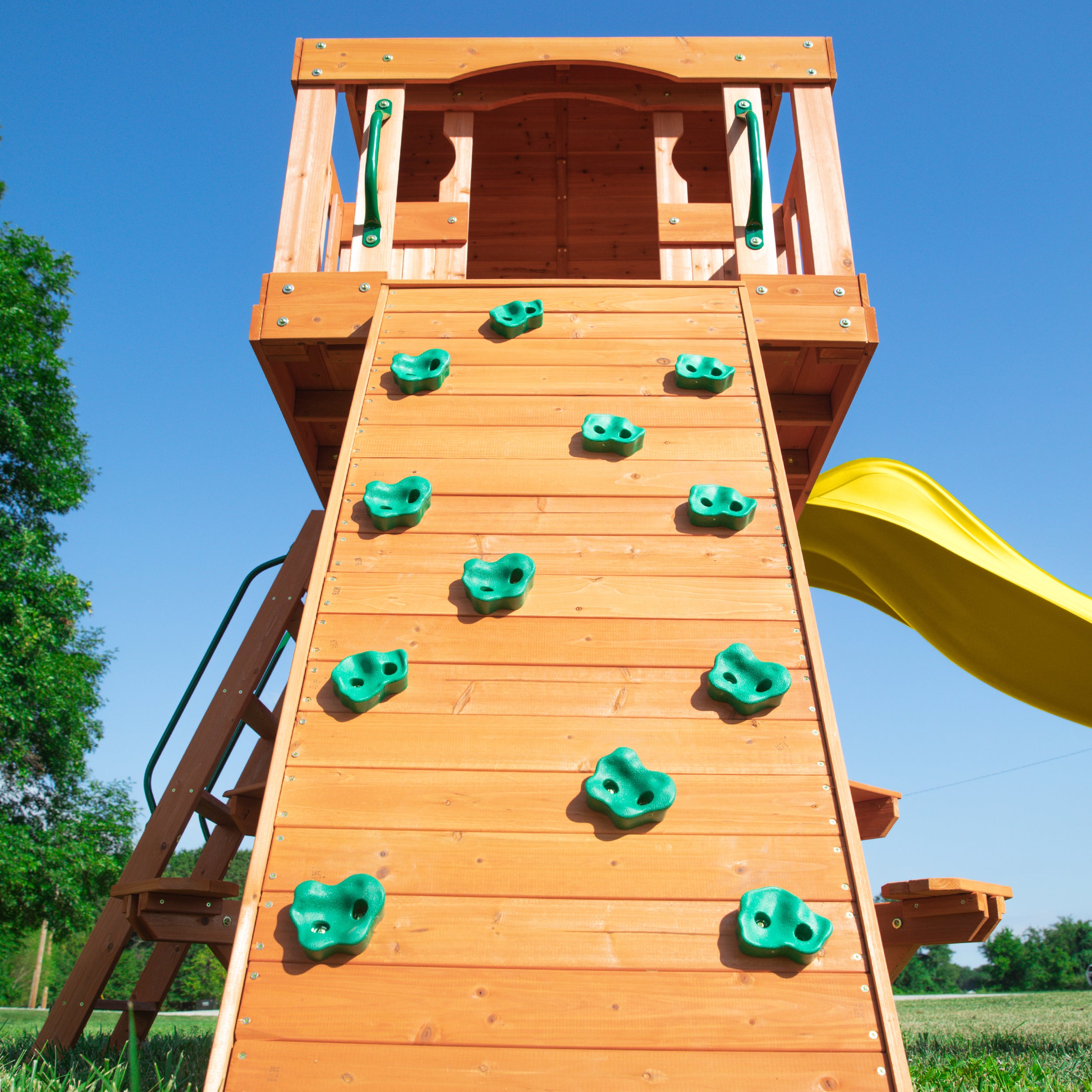 Woodland Swing Set Yellow Slide Rock Wall