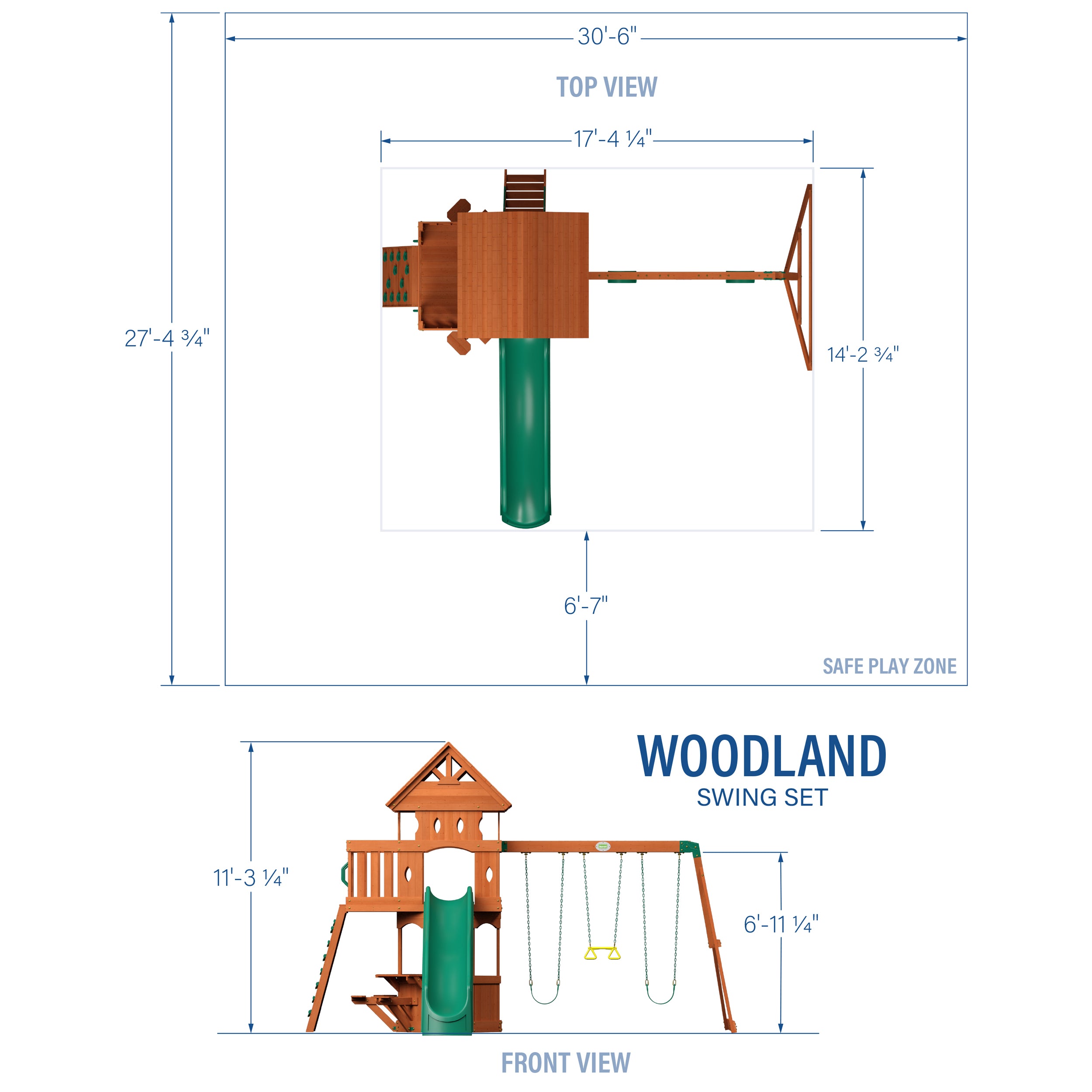 Woodland Swing Set green slide dimensions