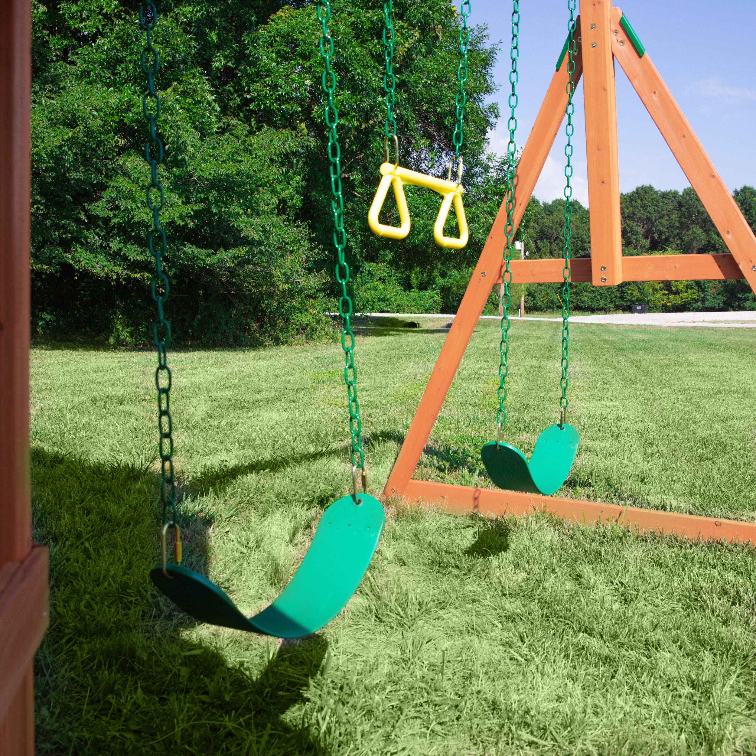 Woodland Swing Set swings and trapeze