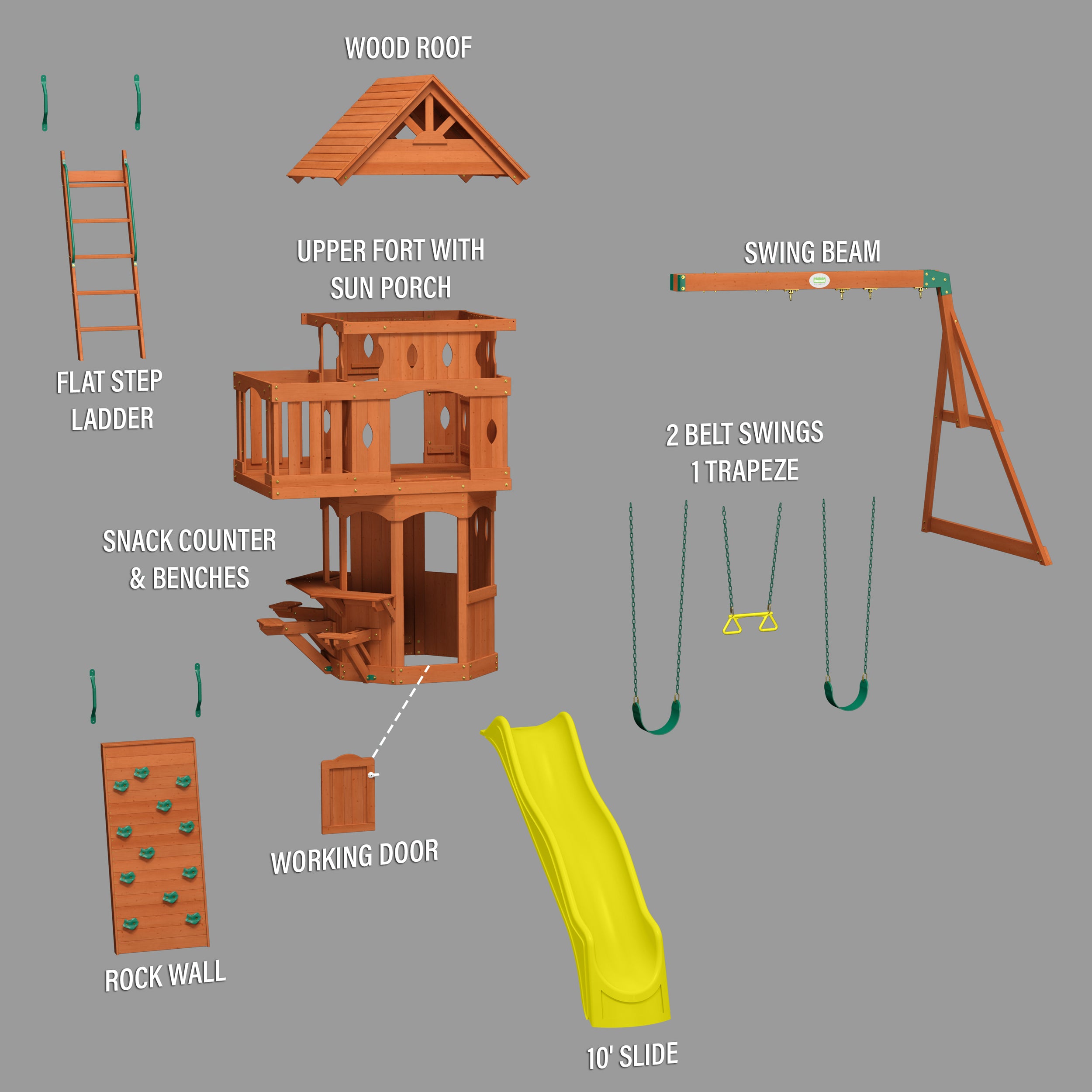 Woodland Swing Set - yellow slide - exploded view