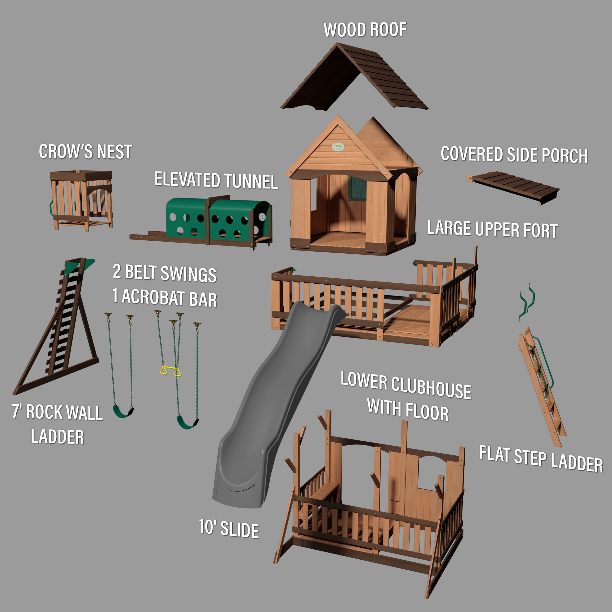 Woodridge Elite Swing Set Gray Exploded View