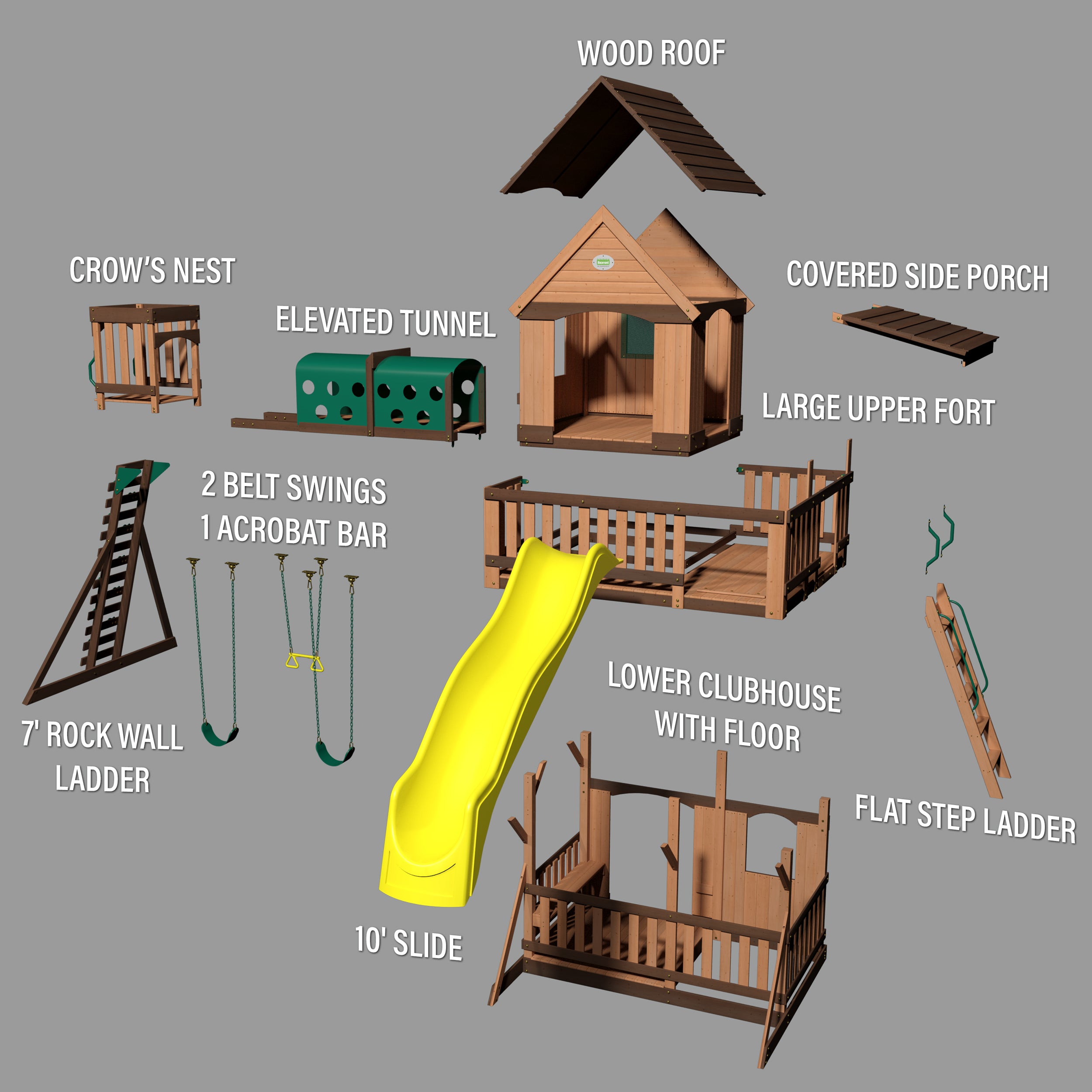 Woodridge Elite Swing Set Yellow Exploded View