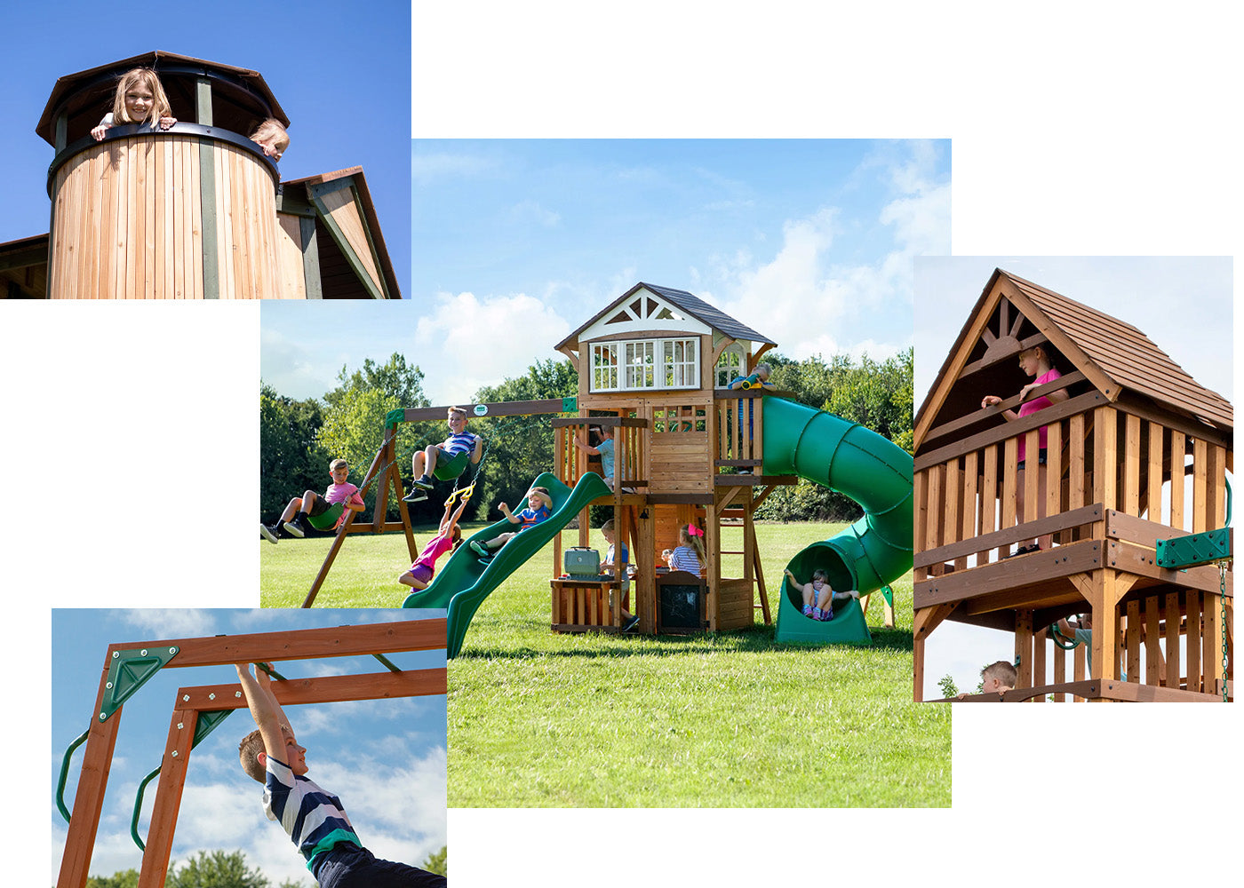 Wooden swing sets collage